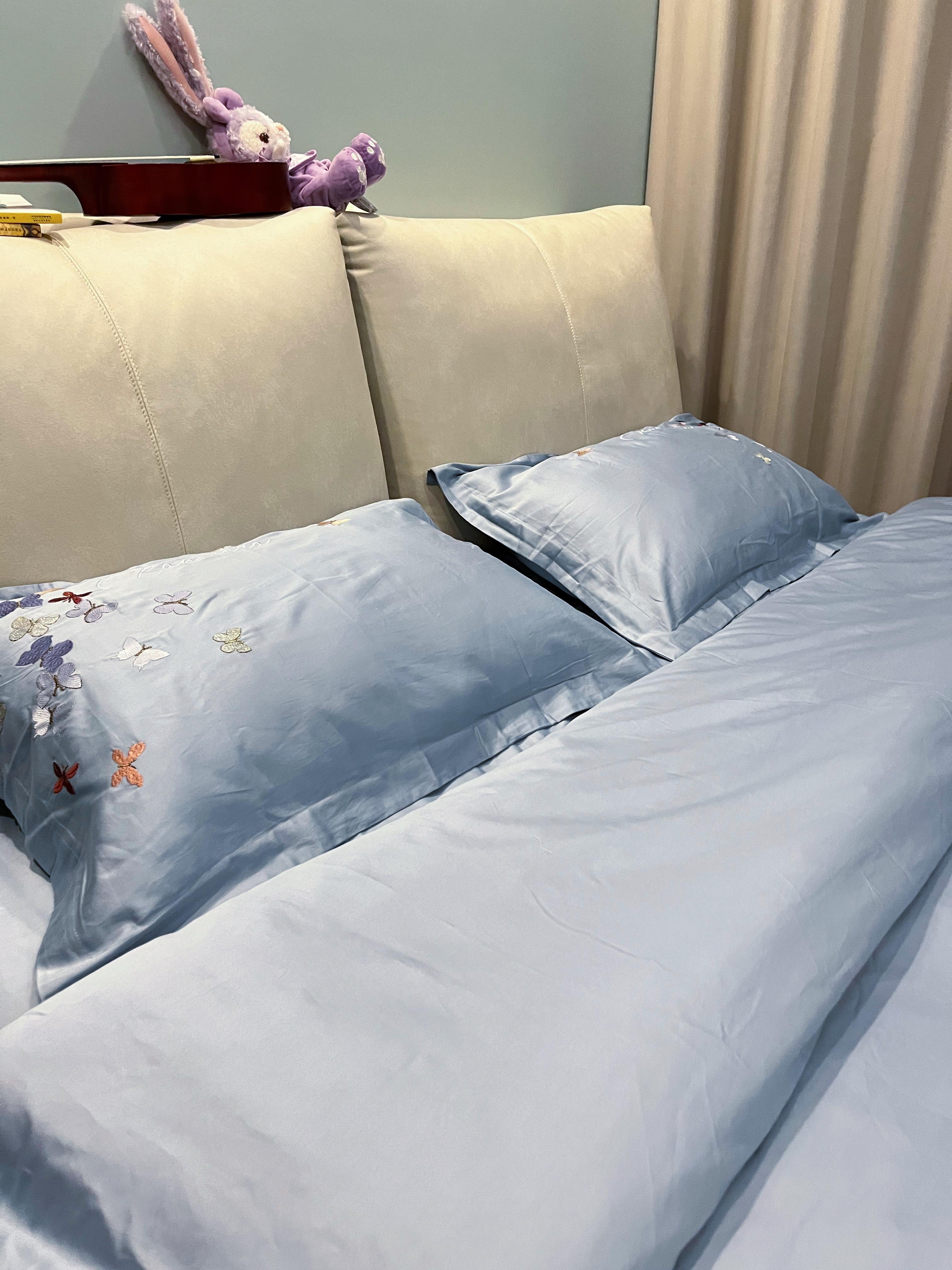 91家纺网 家纺一手货源 找家纺 理想家 2022新款13372全棉刺绣四件套-蝴蝶 蓝色