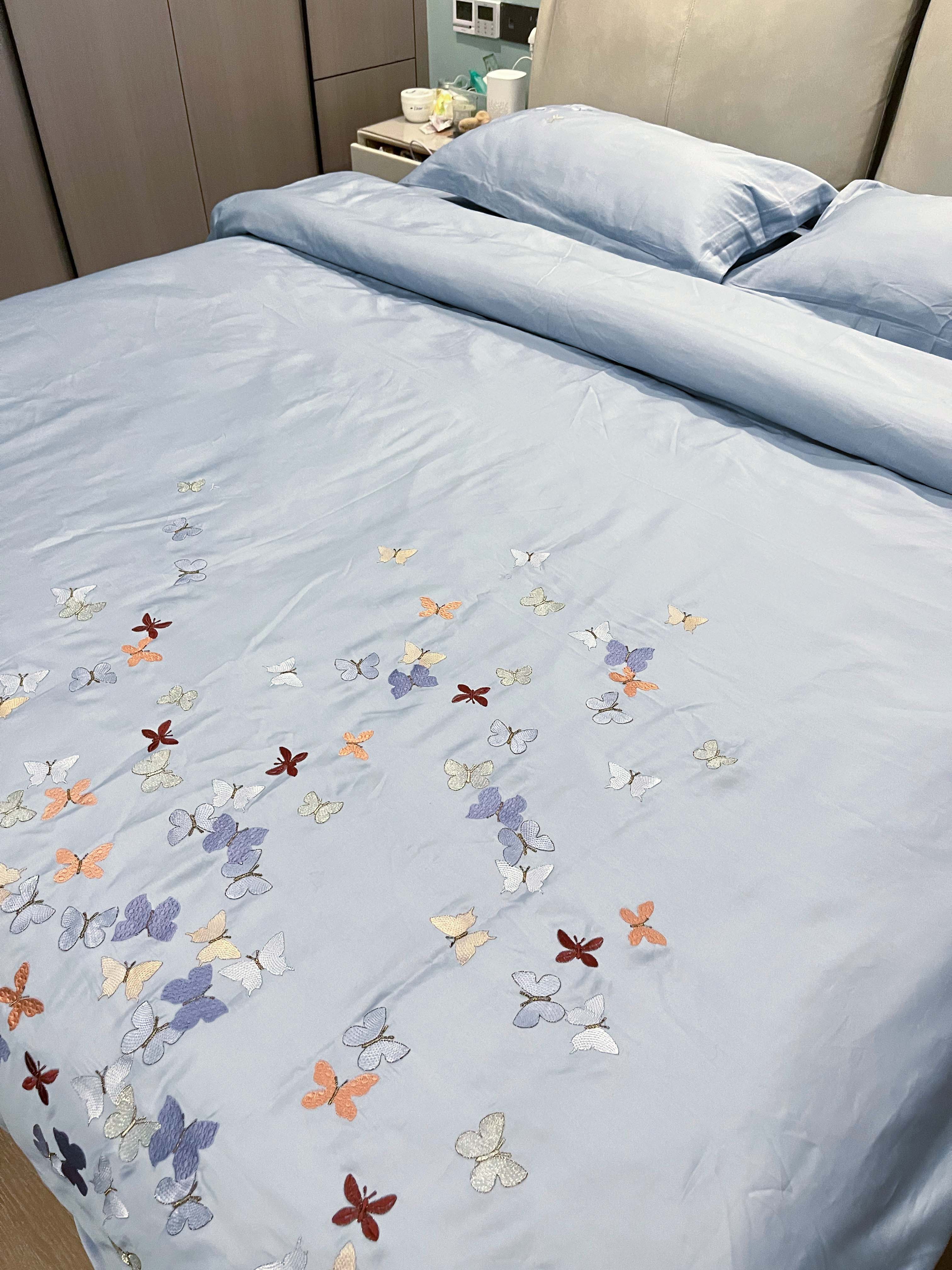 91家纺网 家纺一手货源 找家纺 理想家 2022新款13372全棉刺绣四件套-蝴蝶 蓝色