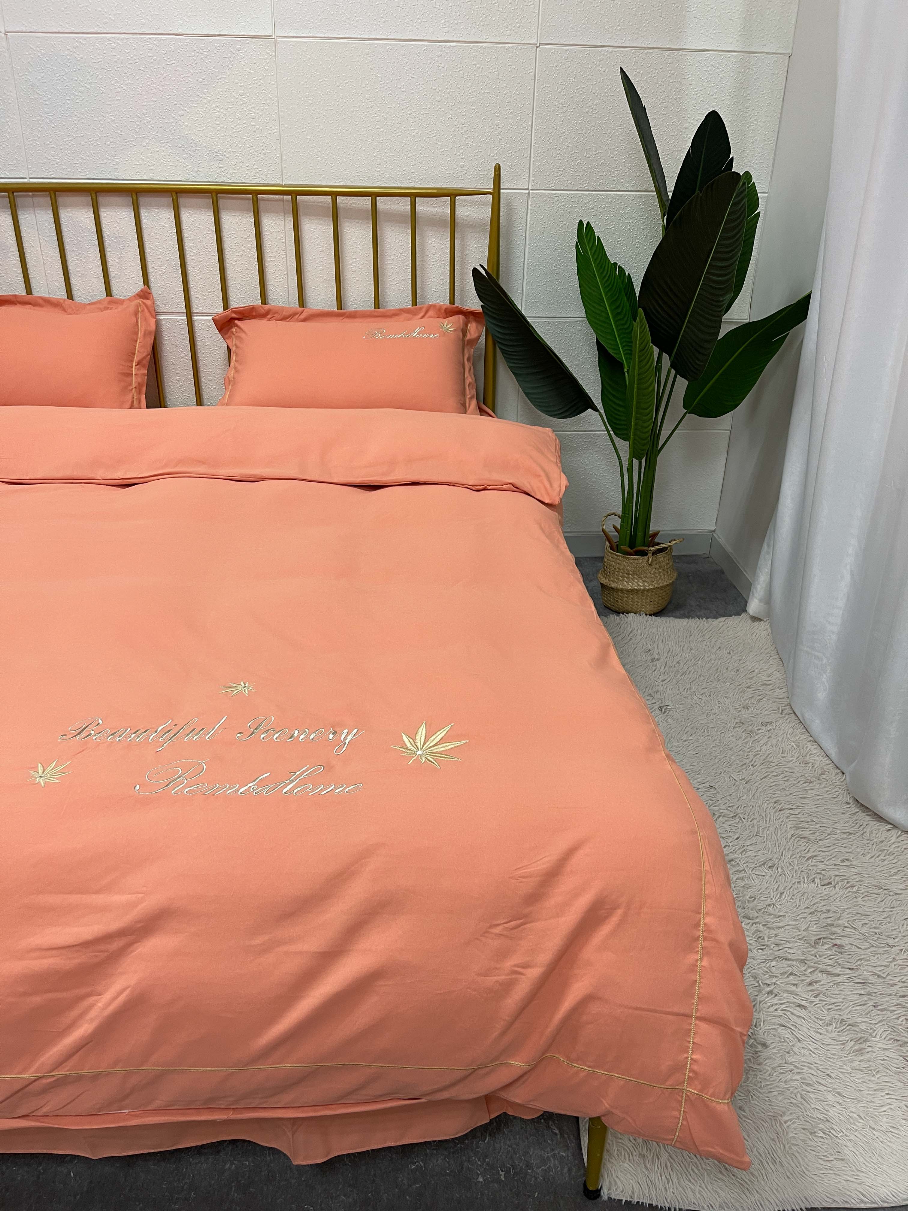 91家纺网 家纺一手货源 找家纺 靓生活2022新款磨毛刺绣四件套轻奢风 伯尔曼-西洋桔