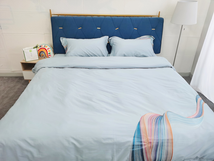 91家纺网 家纺一手货源 找家纺 魅都新款阿克苏长绒棉刺绣轻奢凤四件套邂逅彩虹天空蓝