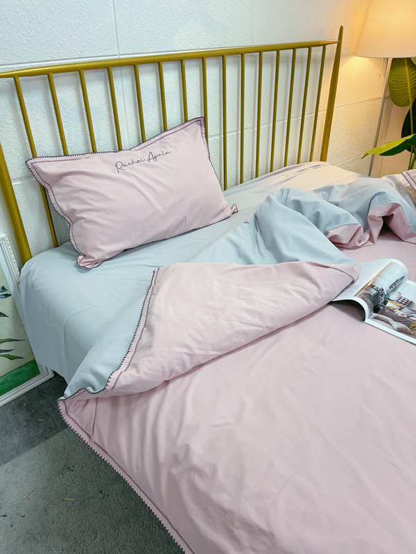 91家纺网 家纺一手货源 找家纺 艾莱2023新款A类新疆长绒棉加厚柔顺磨毛四件套瑞秋-烟粉