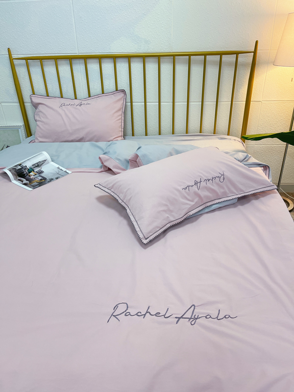 91家纺网 家纺一手货源 找家纺 艾莱2023新款A类新疆长绒棉加厚柔顺磨毛四件套瑞秋-烟粉