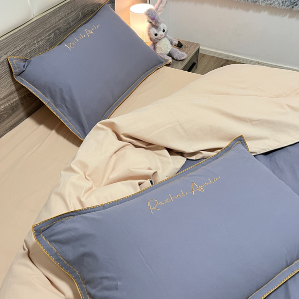 91家纺网 家纺一手货源 找家纺 艾莱2023新款A类新疆长绒棉加厚柔顺磨毛四件套瑞秋-蓝莓灰