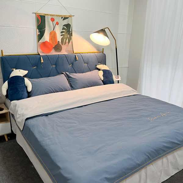 91家纺网 家纺一手货源 找家纺 艾莱2023新款A类新疆长绒棉加厚柔顺磨毛四件套瑞秋-贵族蓝