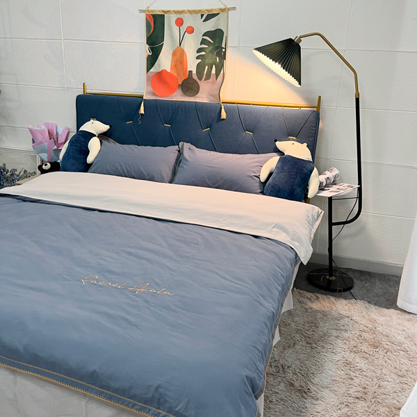 91家纺网 家纺一手货源 找家纺 艾莱2023新款A类新疆长绒棉加厚柔顺磨毛四件套瑞秋-贵族蓝