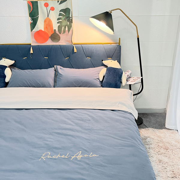 91家纺网 家纺一手货源 找家纺 艾莱2023新款A类新疆长绒棉加厚柔顺磨毛四件套瑞秋-贵族蓝