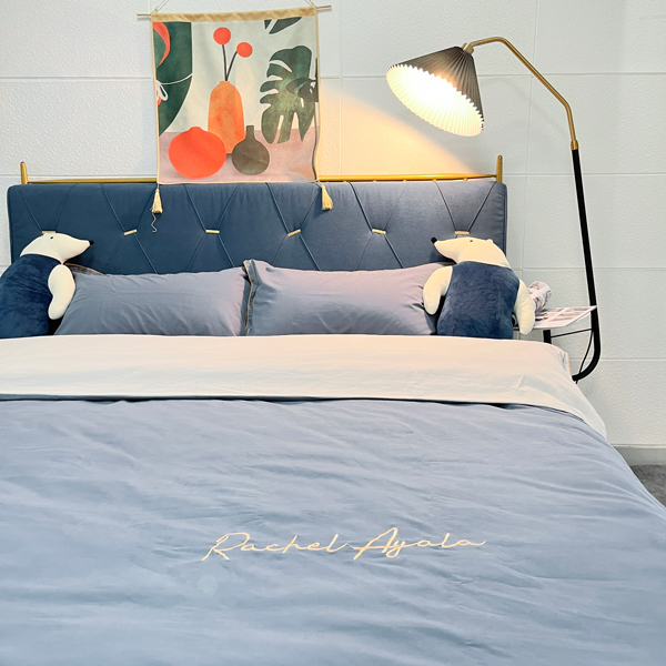 91家纺网 家纺一手货源 找家纺 艾莱2023新款A类新疆长绒棉加厚柔顺磨毛四件套瑞秋-贵族蓝