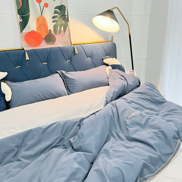 91家纺网 家纺一手货源 找家纺 艾莱2023新款A类新疆长绒棉加厚柔顺磨毛四件套瑞秋-贵族蓝