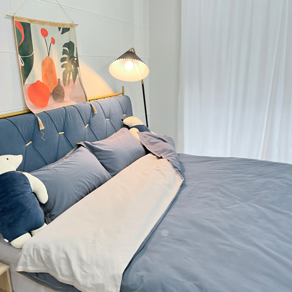 91家纺网 家纺一手货源 找家纺 艾莱2023新款A类新疆长绒棉加厚柔顺磨毛四件套瑞秋-贵族蓝