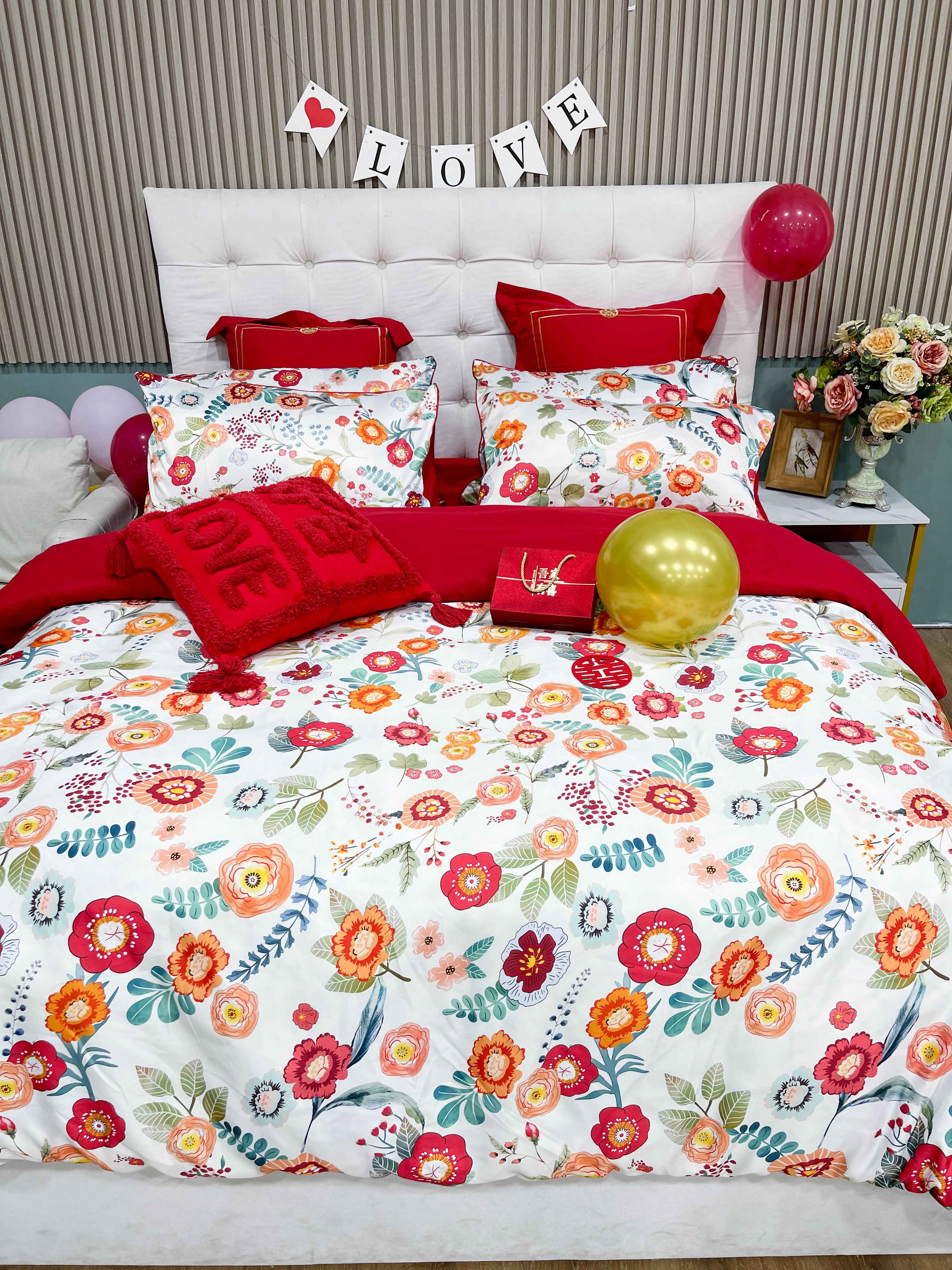 91家纺网 家纺一手货源 找家纺 用心 2022新款数码印花婚庆四件套 秘密花园