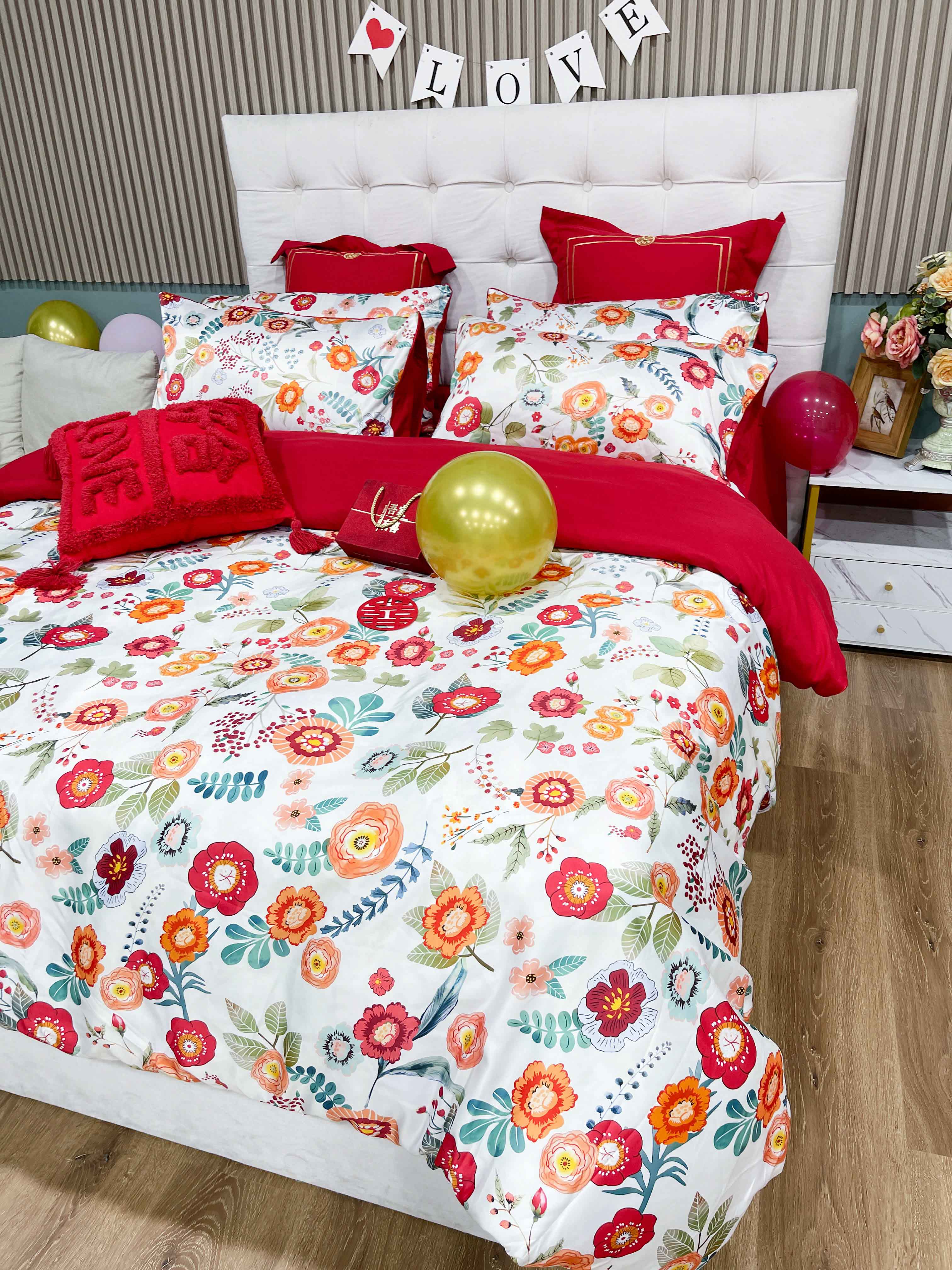 91家纺网 家纺一手货源 找家纺 用心 2022新款数码印花婚庆四件套 秘密花园