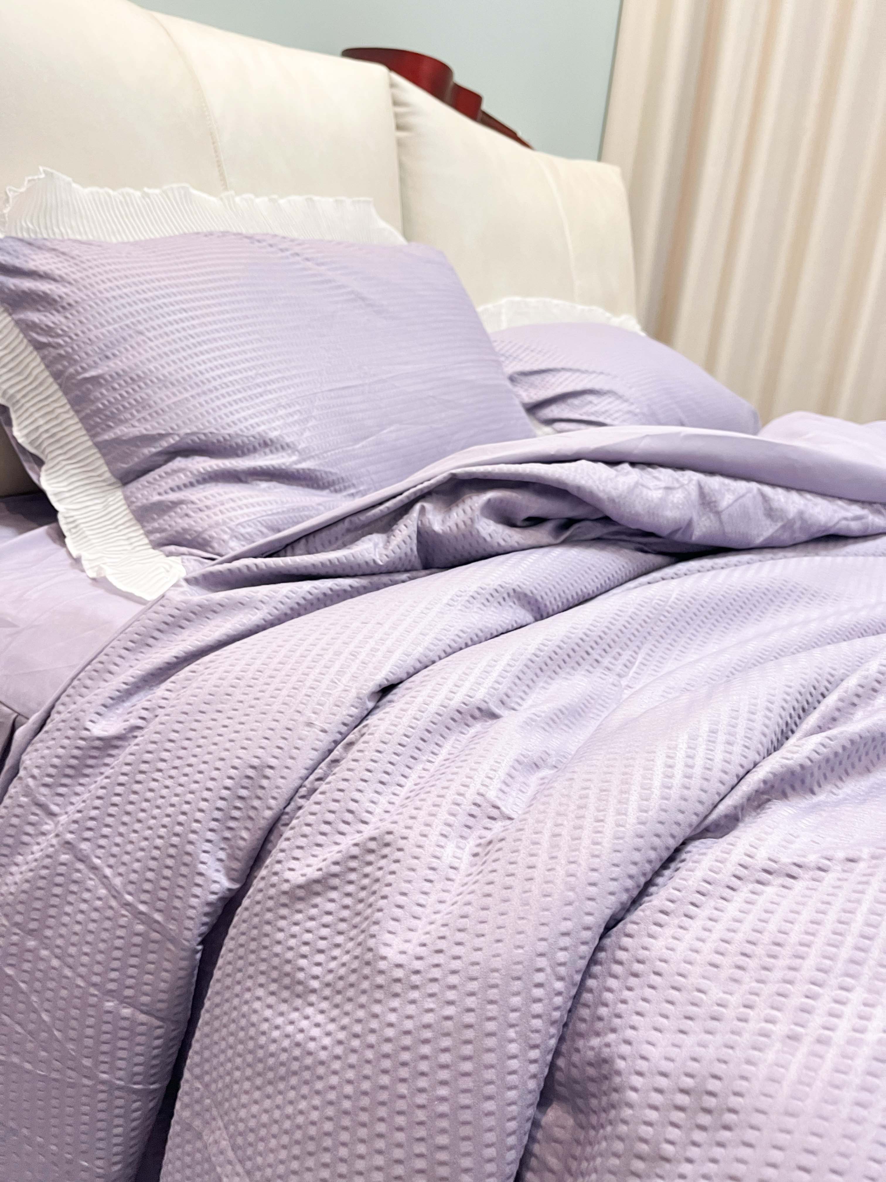 91家纺网 家纺一手货源 找家纺 慕澄家纺 2022新款华夫格雪纺花边四件套 魅惑紫