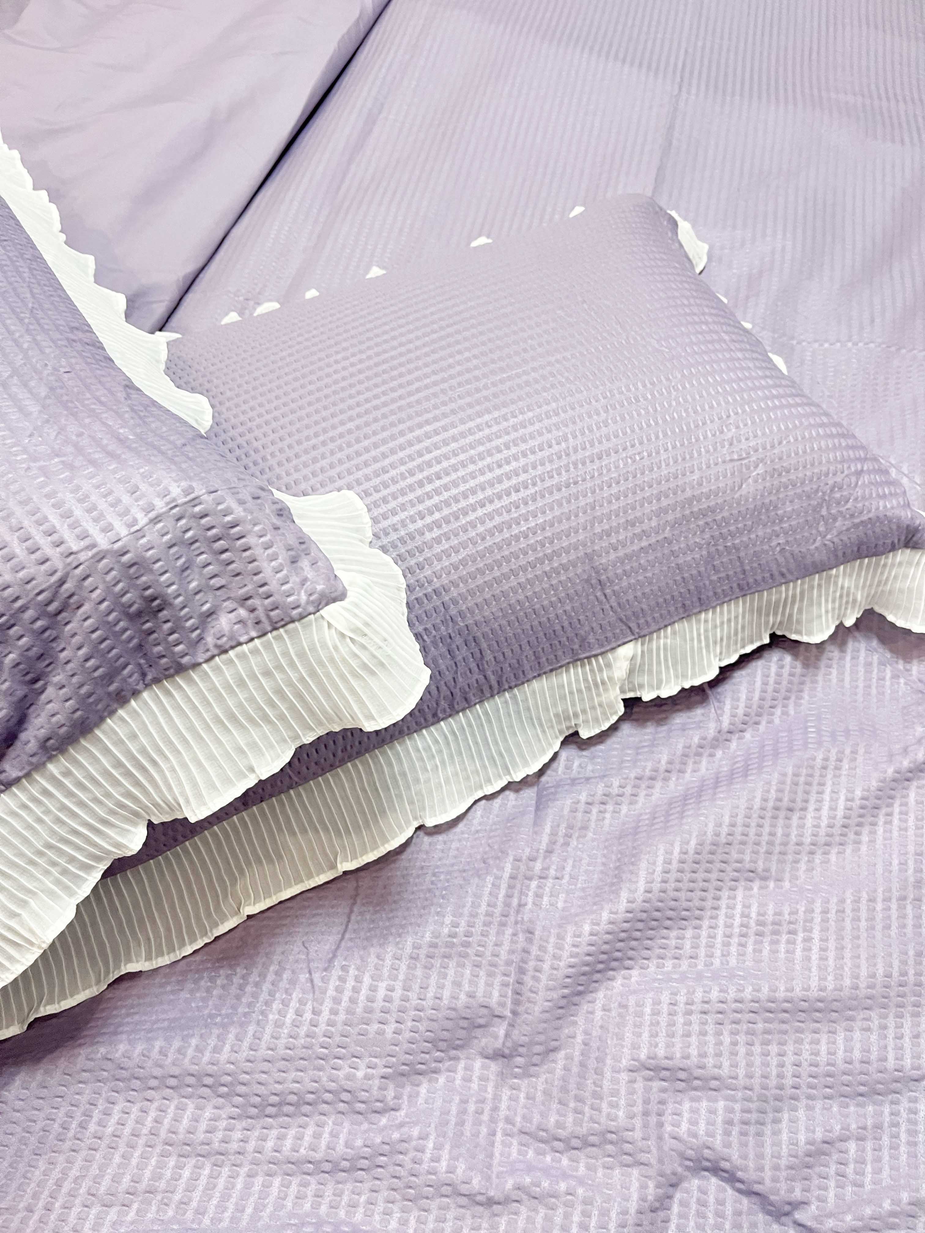 91家纺网 家纺一手货源 找家纺 慕澄家纺 2022新款华夫格雪纺花边四件套 魅惑紫