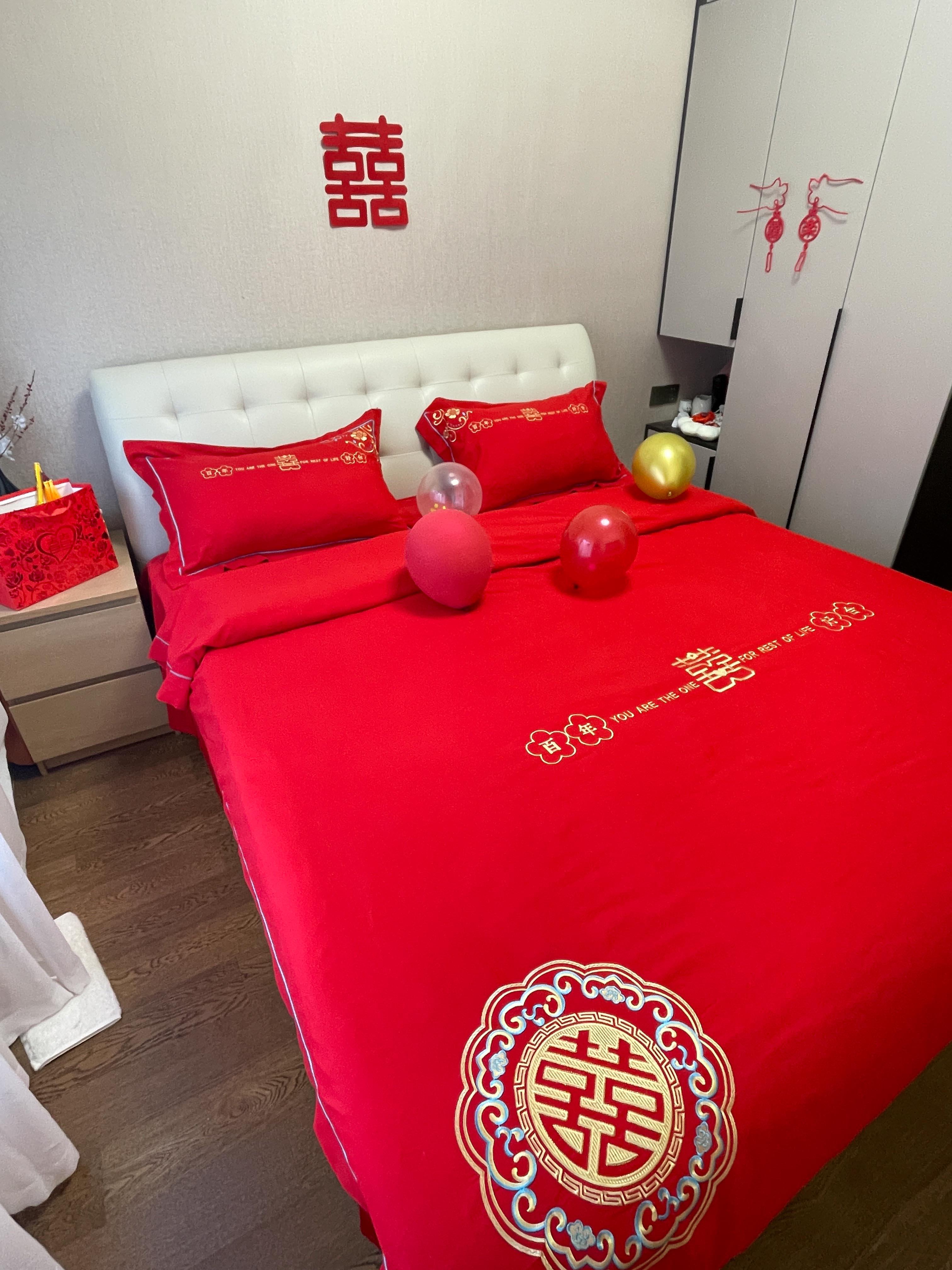 91家纺网 家纺一手货源 找家纺 金麦家纺2024新款磨毛婚庆四件套 百年好合