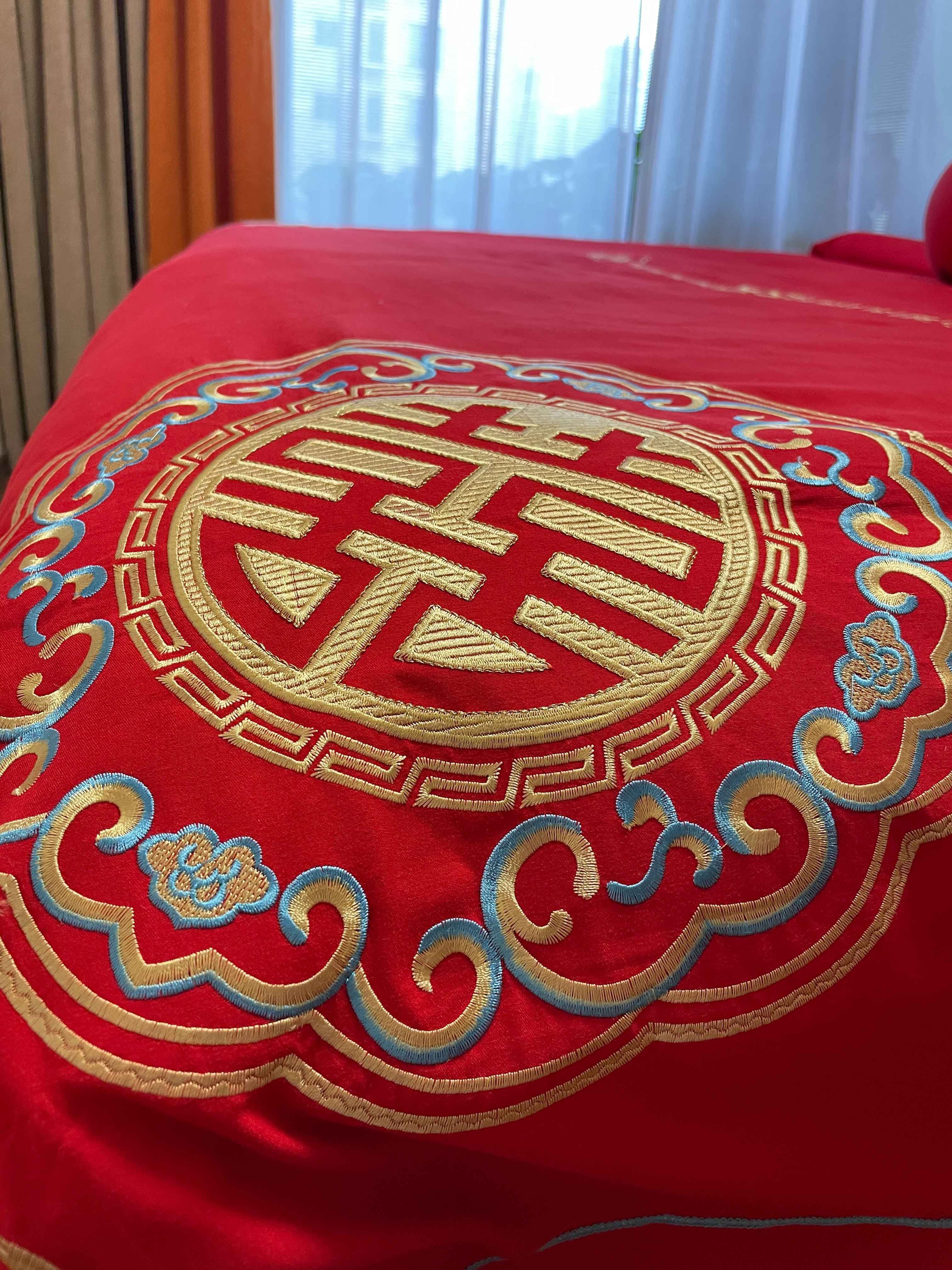 91家纺网 家纺一手货源 找家纺 金麦家纺2024新款磨毛婚庆四件套 百年好合