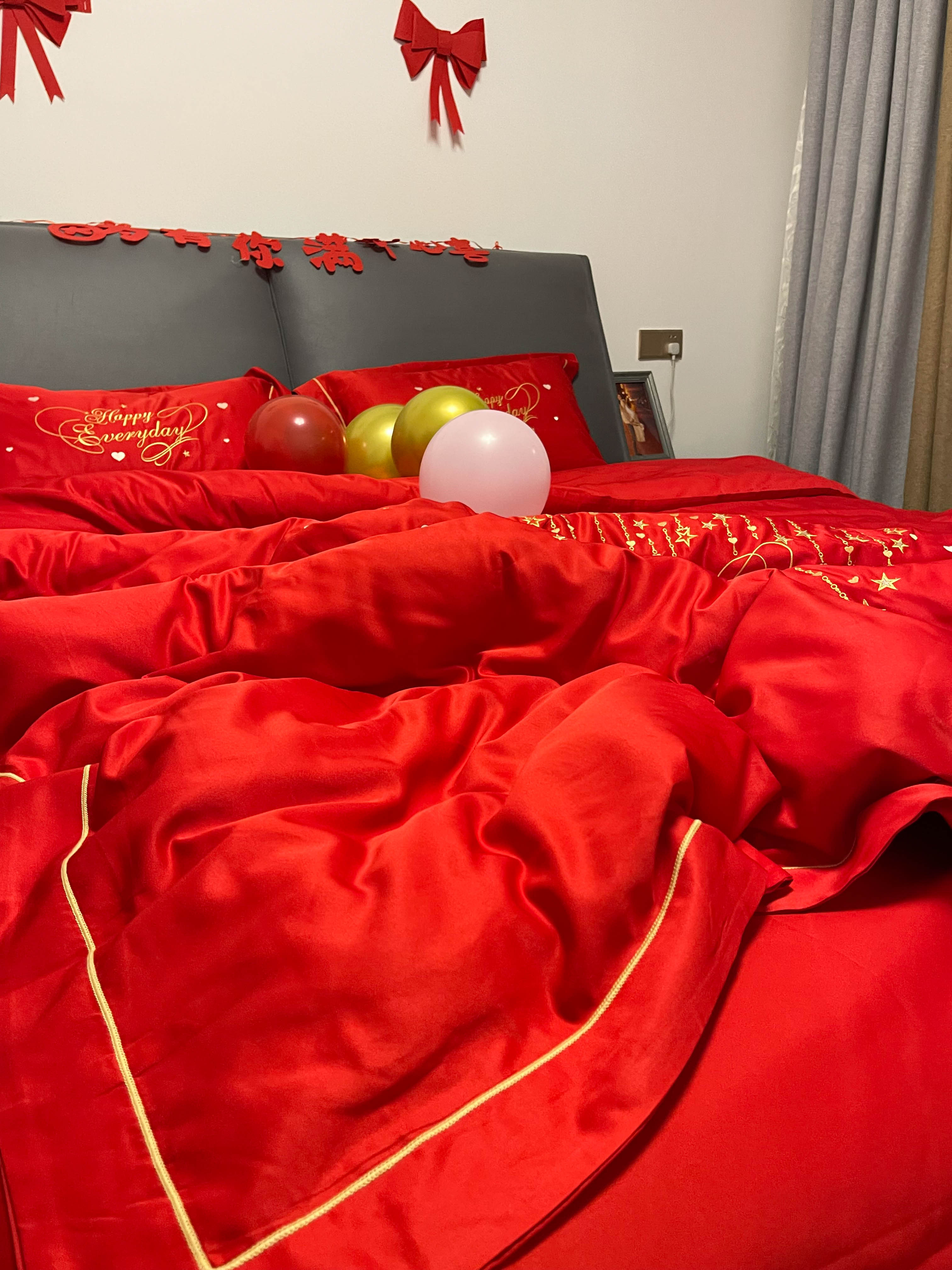 91家纺网 家纺一手货源 找家纺 （总）金麦 2020新款40支13372全棉刺绣婚庆系四件套