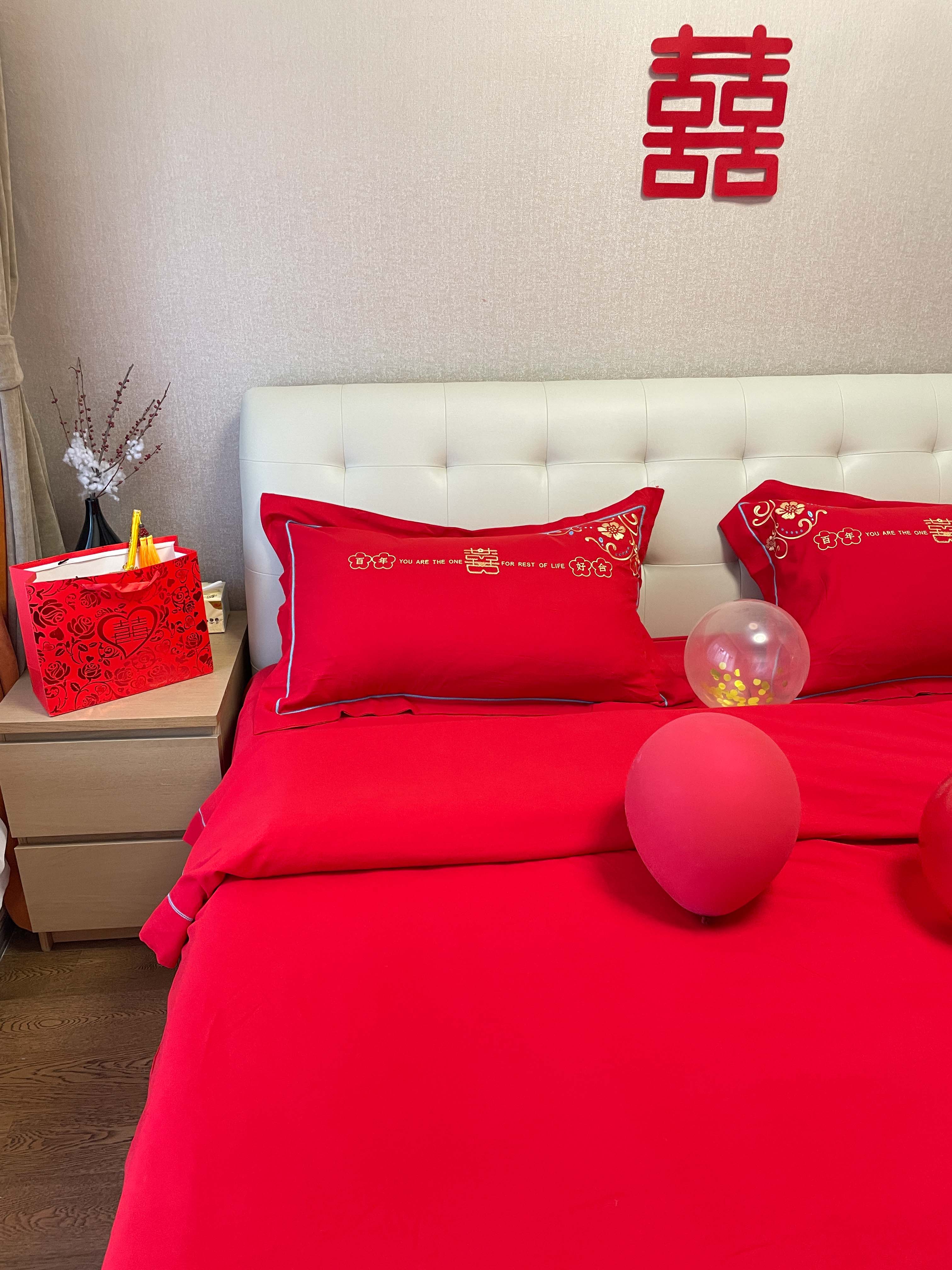 91家纺网 家纺一手货源 找家纺 （总）金麦家纺2022新款婚庆被大红喜被加厚磨毛婚庆四件套