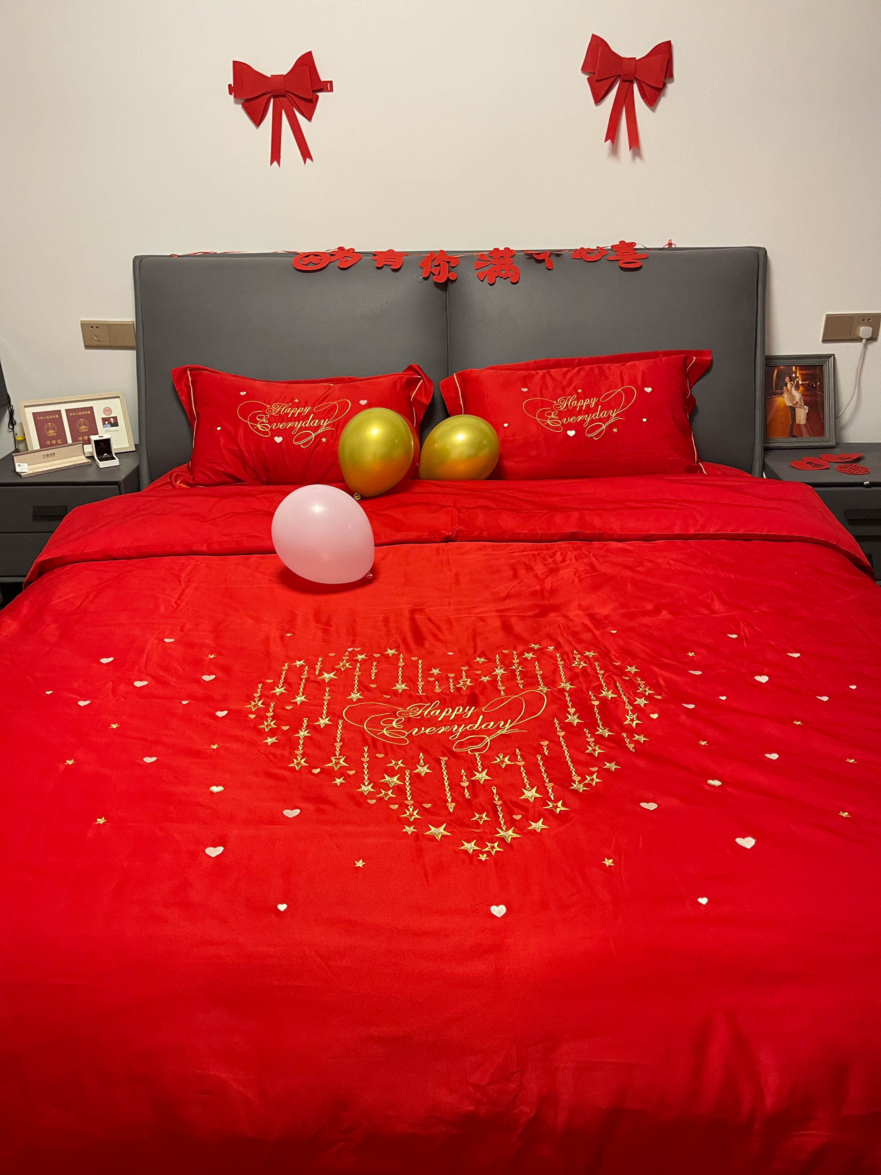 91家纺网 家纺一手货源 找家纺 金麦2020新款40支13372全棉刺绣婚庆系四件套星语心愿