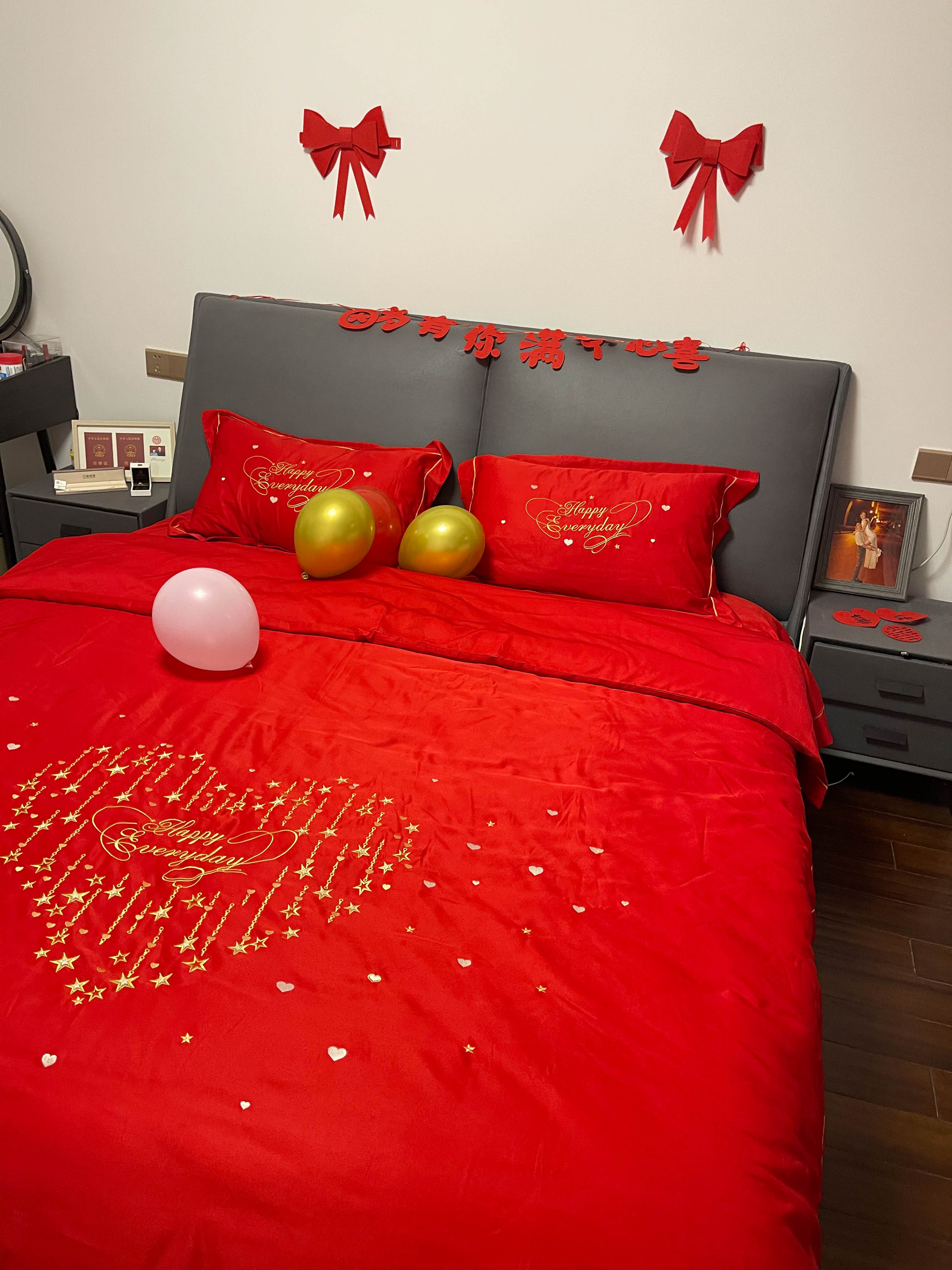 91家纺网 家纺一手货源 找家纺 金麦2020新款40支13372全棉刺绣婚庆系四件套星语心愿