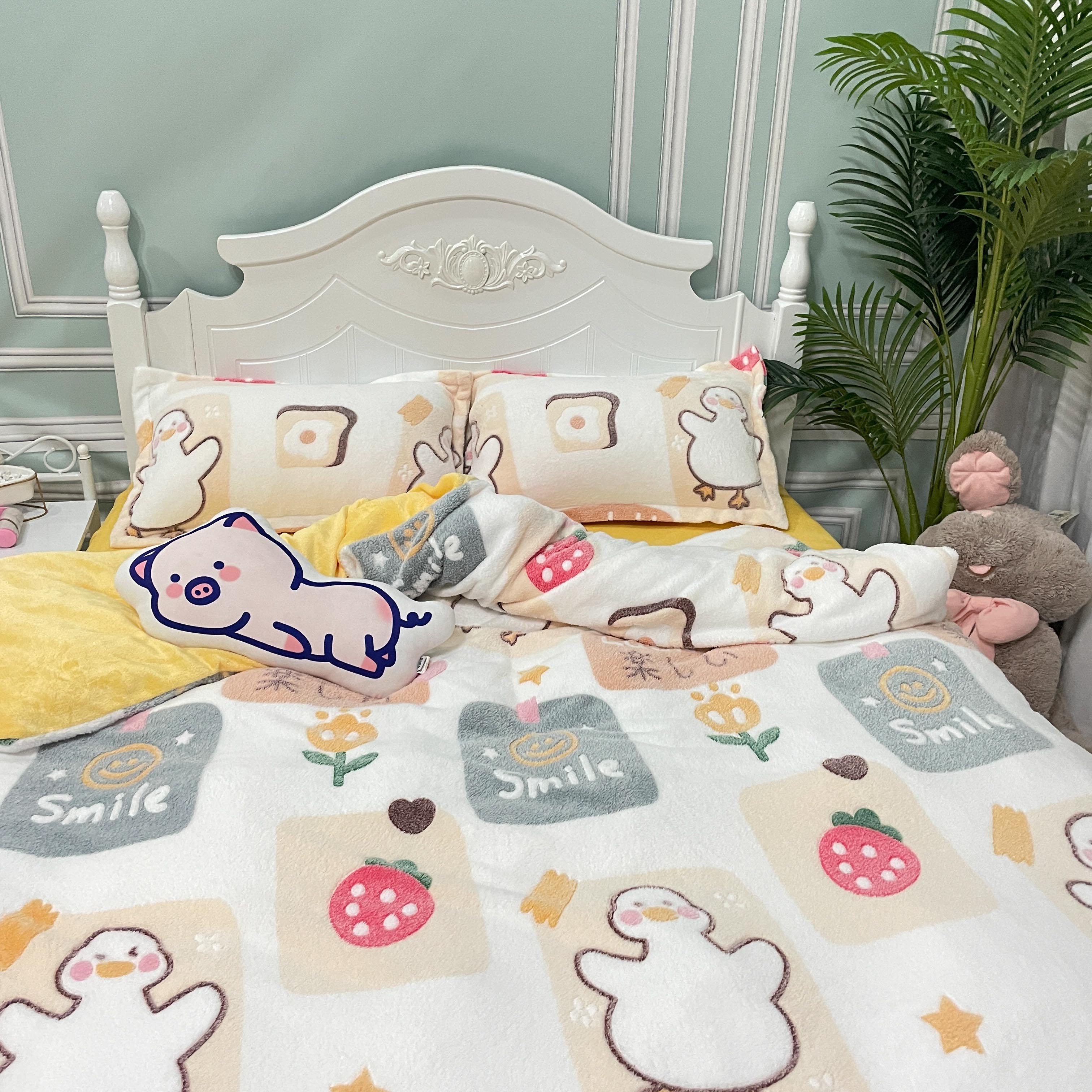 91家纺网 家纺一手货源 找家纺 川悦生活 2024新款立体雪花绒卡通四件套牛奶绒四件套 小鸭故事