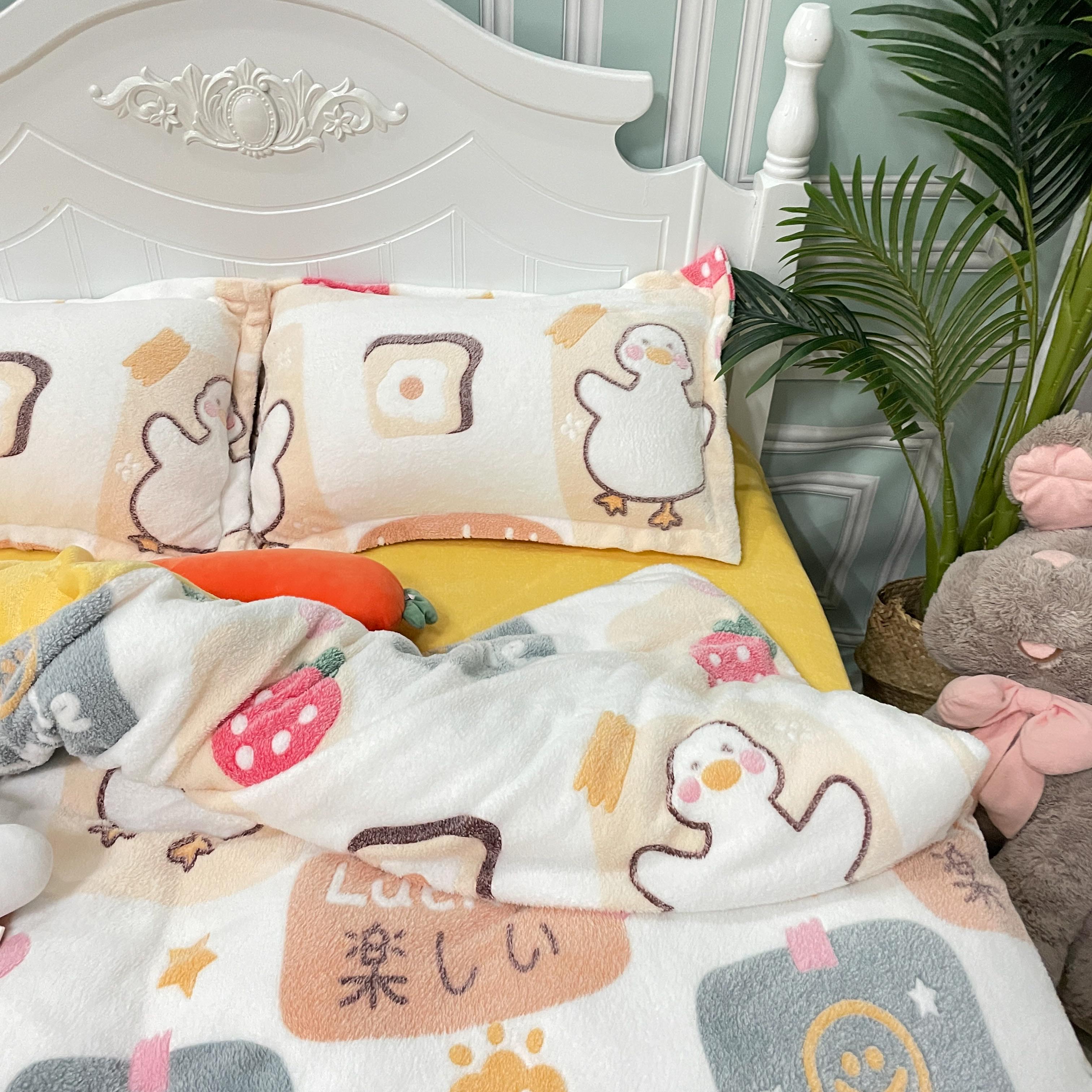 91家纺网 家纺一手货源 找家纺 川悦生活 2024新款立体雪花绒卡通四件套牛奶绒四件套 小鸭故事