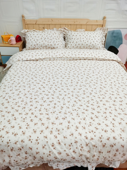 91家纺网 家纺一手货源 找家纺 淑女公社家纺2022新款纯棉双层纱花边款四件套 法兰西玫瑰