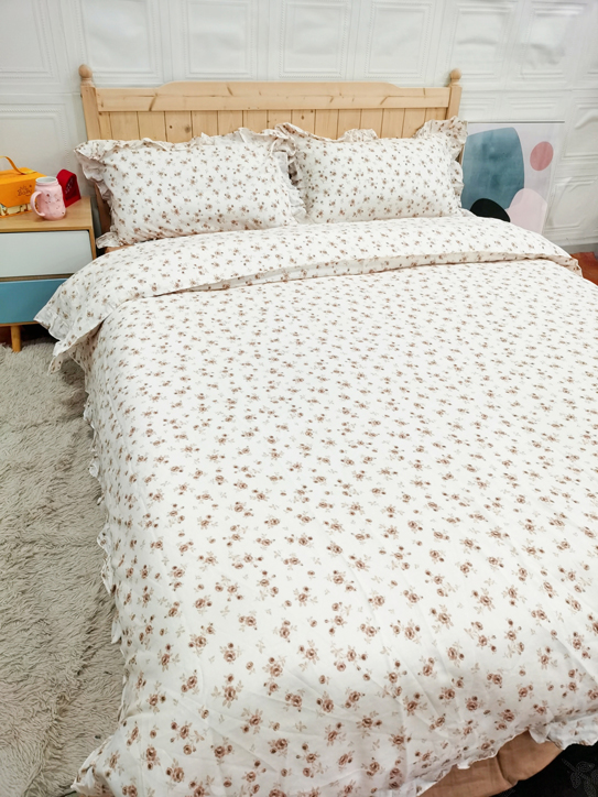 91家纺网 家纺一手货源 找家纺 淑女公社家纺2022新款纯棉双层纱花边款四件套 法兰西玫瑰