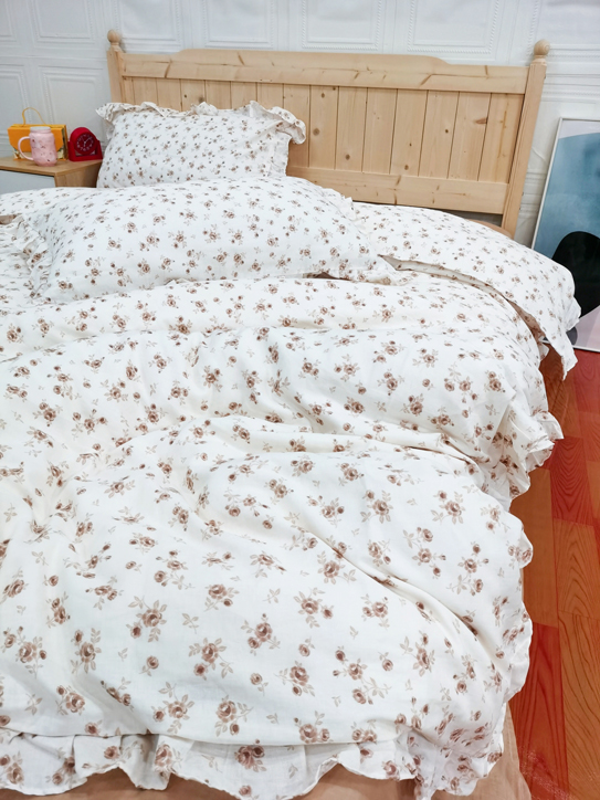 91家纺网 家纺一手货源 找家纺 淑女公社家纺2022新款纯棉双层纱花边款四件套 法兰西玫瑰