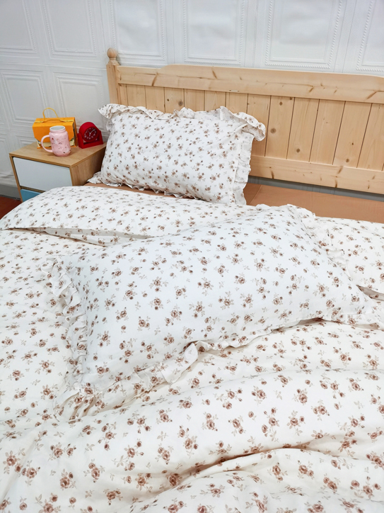 91家纺网 家纺一手货源 找家纺 淑女公社家纺2022新款纯棉双层纱花边款四件套 法兰西玫瑰