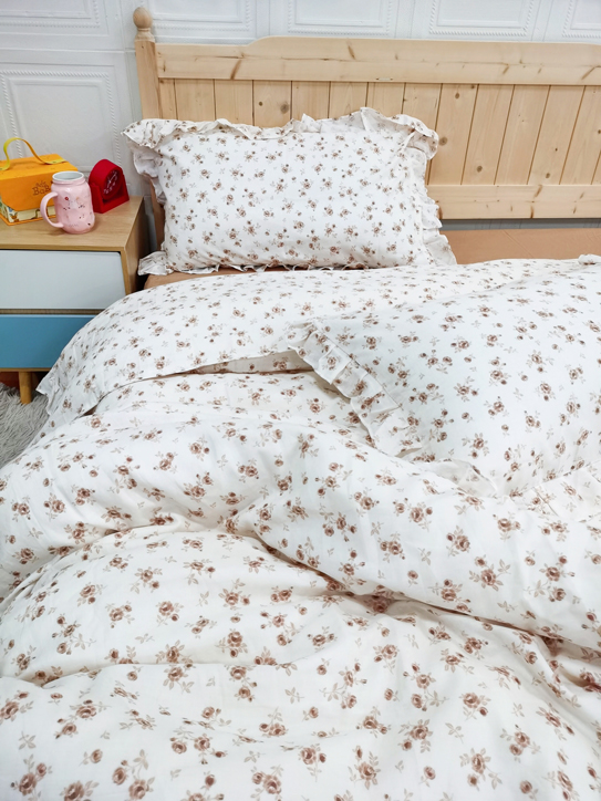 91家纺网 家纺一手货源 找家纺 淑女公社家纺2022新款纯棉双层纱花边款四件套 法兰西玫瑰