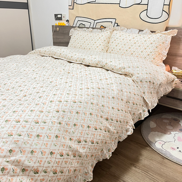 91家纺网 家纺一手货源 找家纺 （总）淑女公社家纺2022新款纯棉双层纱花边款四件套