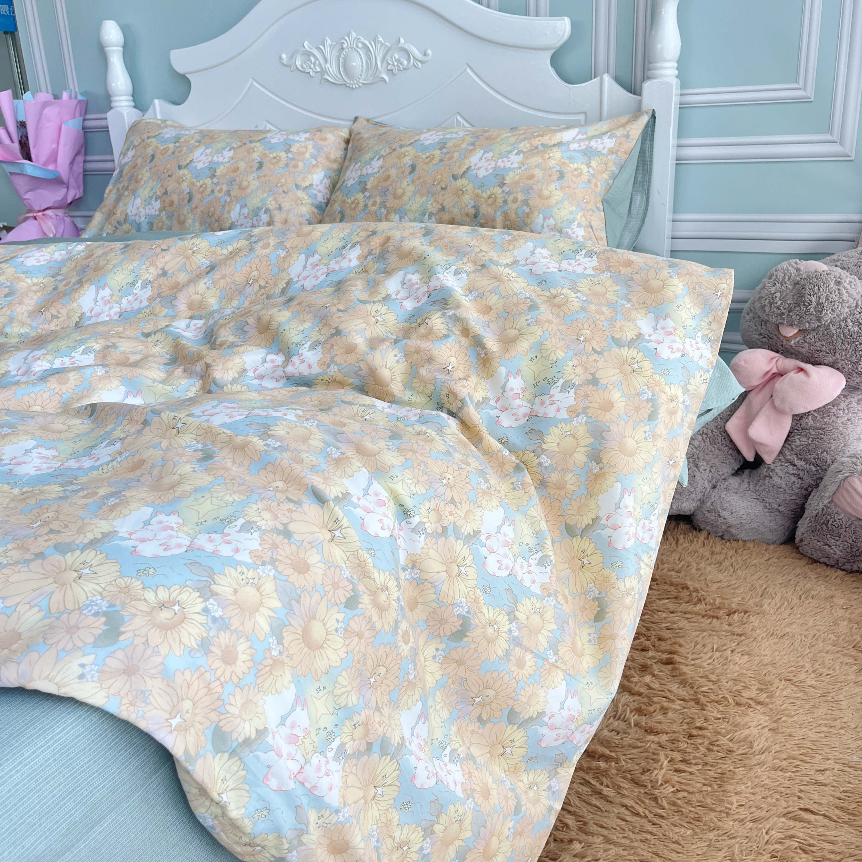 91家纺网 家纺一手货源 找家纺 感遇2022新款纯棉印花四件套 玉兔