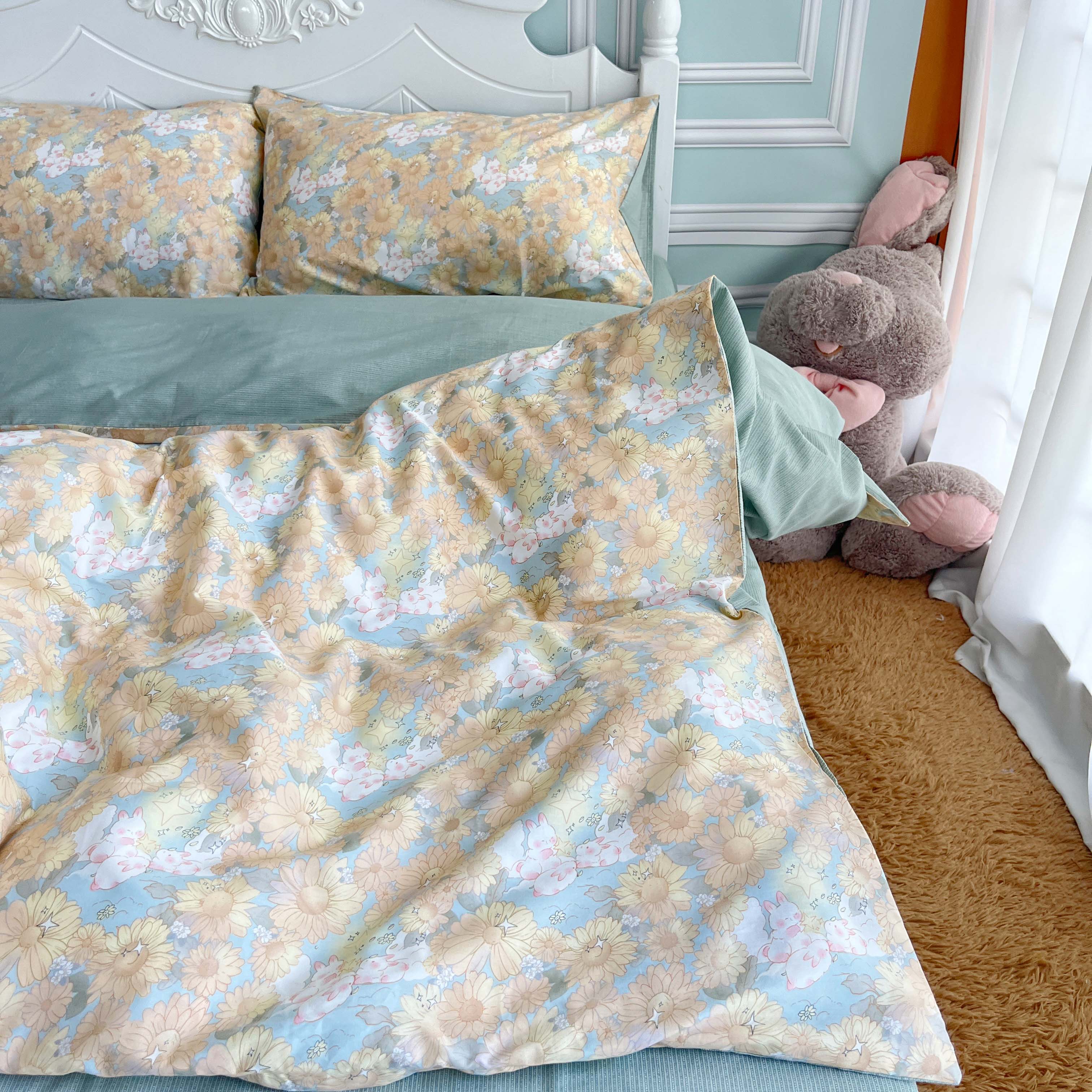 91家纺网 家纺一手货源 找家纺 感遇2022新款纯棉印花四件套 玉兔