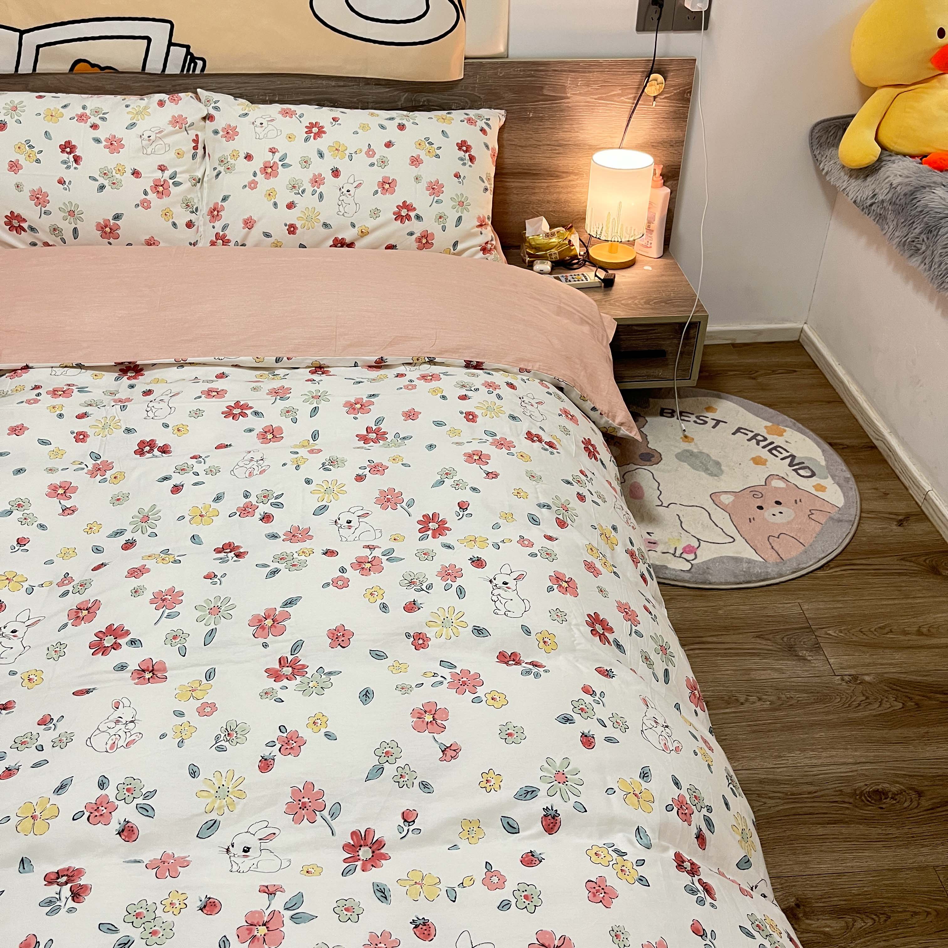 91家纺网 家纺一手货源 找家纺 感遇2022新款纯棉印花四件套 萌小兔