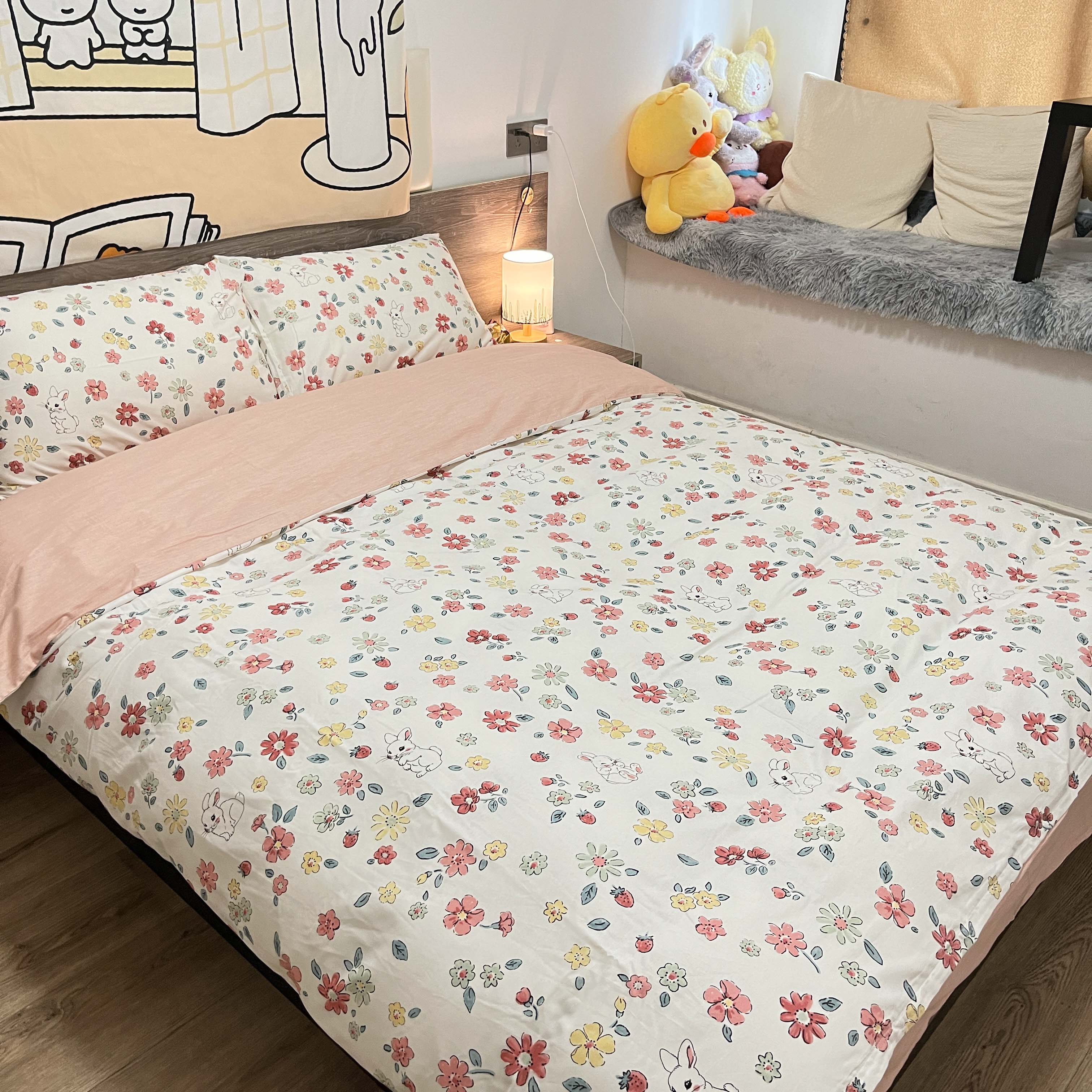 91家纺网 家纺一手货源 找家纺 感遇2022新款纯棉印花四件套 萌小兔