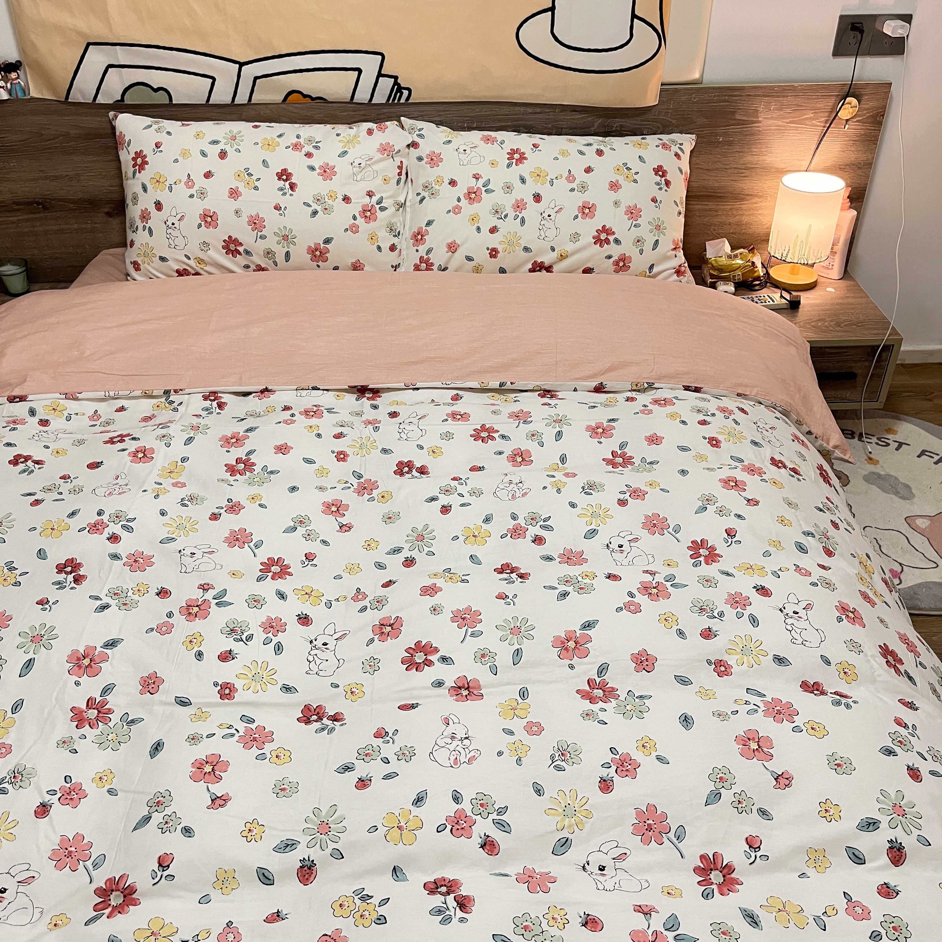 91家纺网 家纺一手货源 找家纺 感遇2022新款纯棉印花四件套 萌小兔