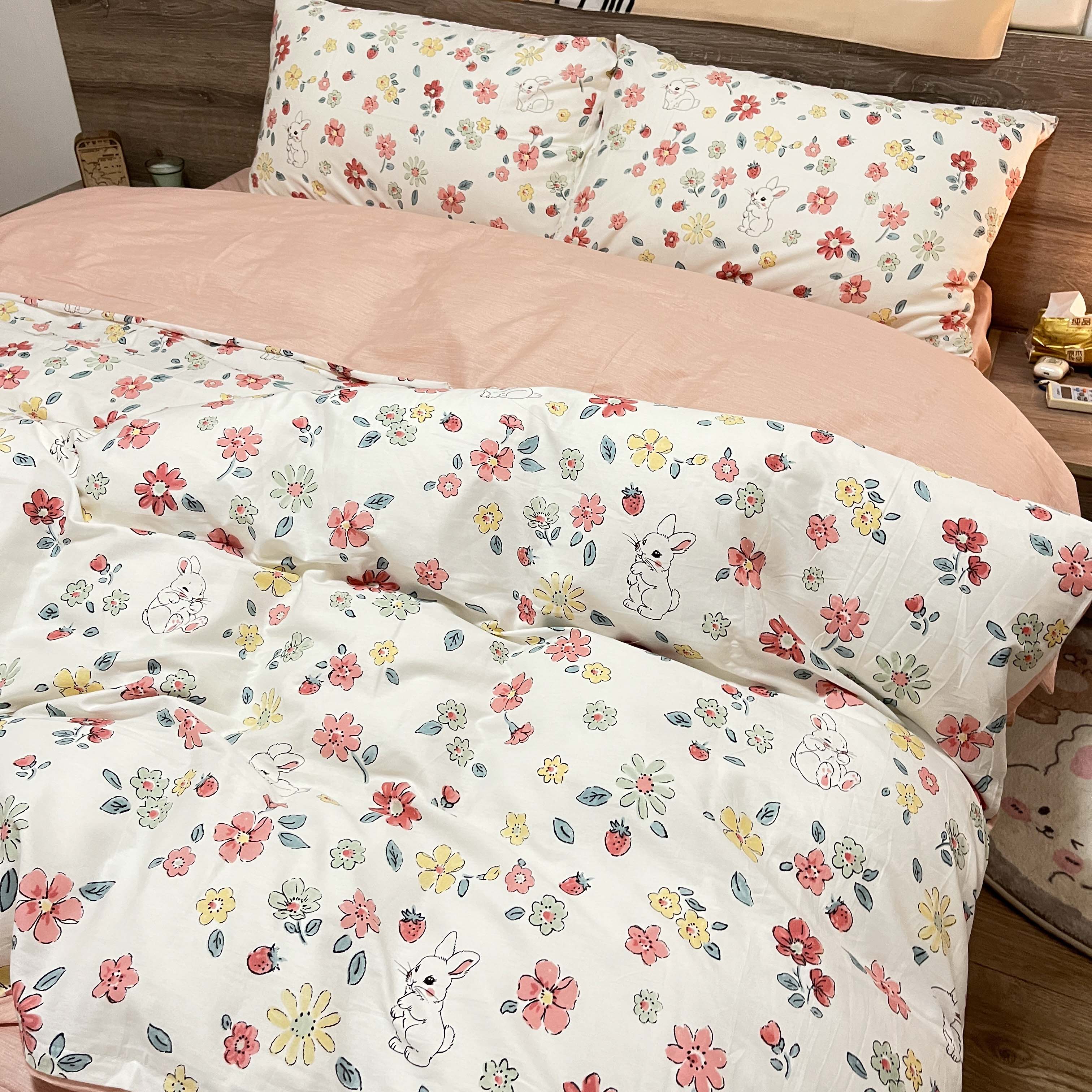 91家纺网 家纺一手货源 找家纺 感遇2022新款纯棉印花四件套 萌小兔