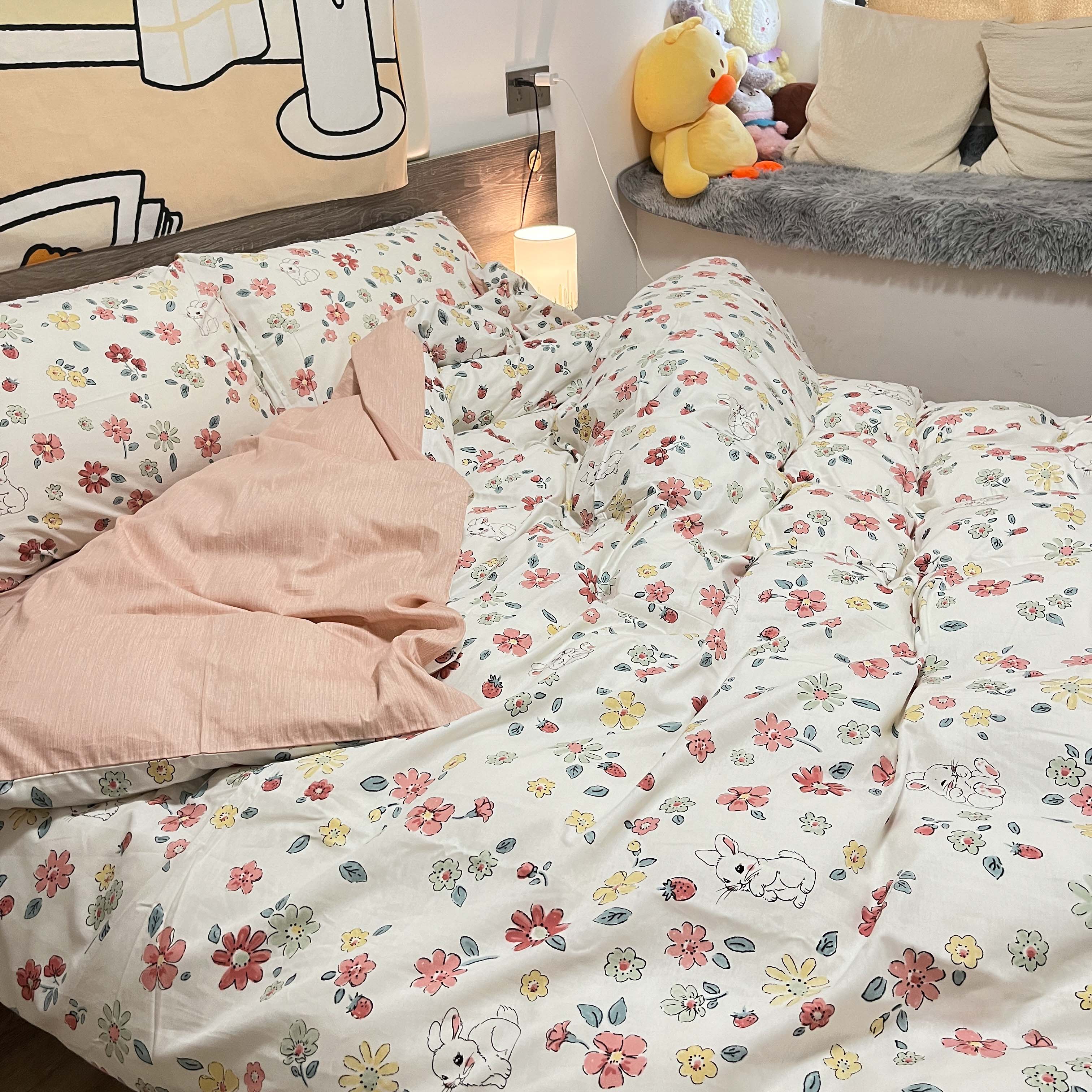 91家纺网 家纺一手货源 找家纺 感遇2022新款纯棉印花四件套 萌小兔