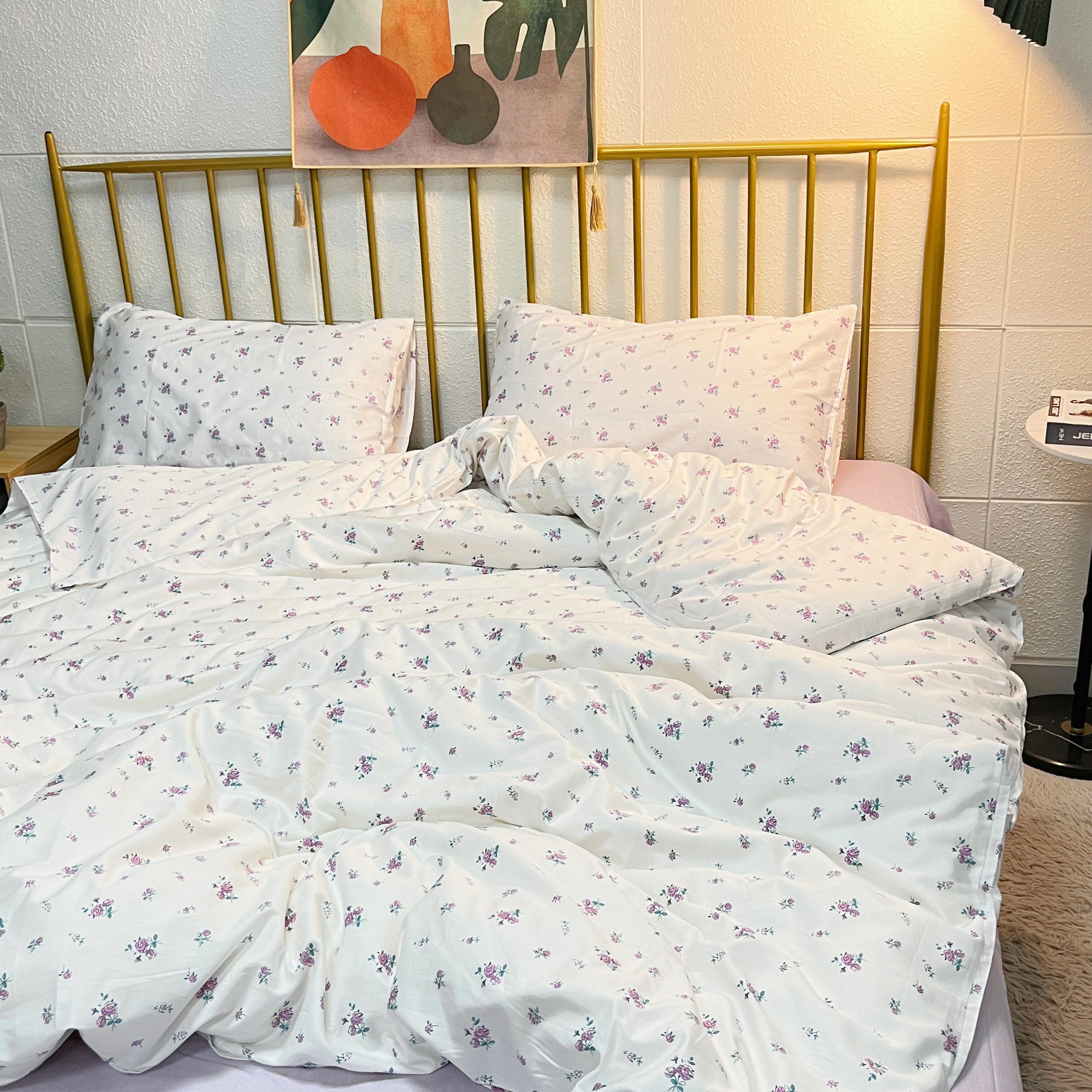 91家纺网 家纺一手货源 找家纺 感遇2022新款纯棉印花四件套 丁香