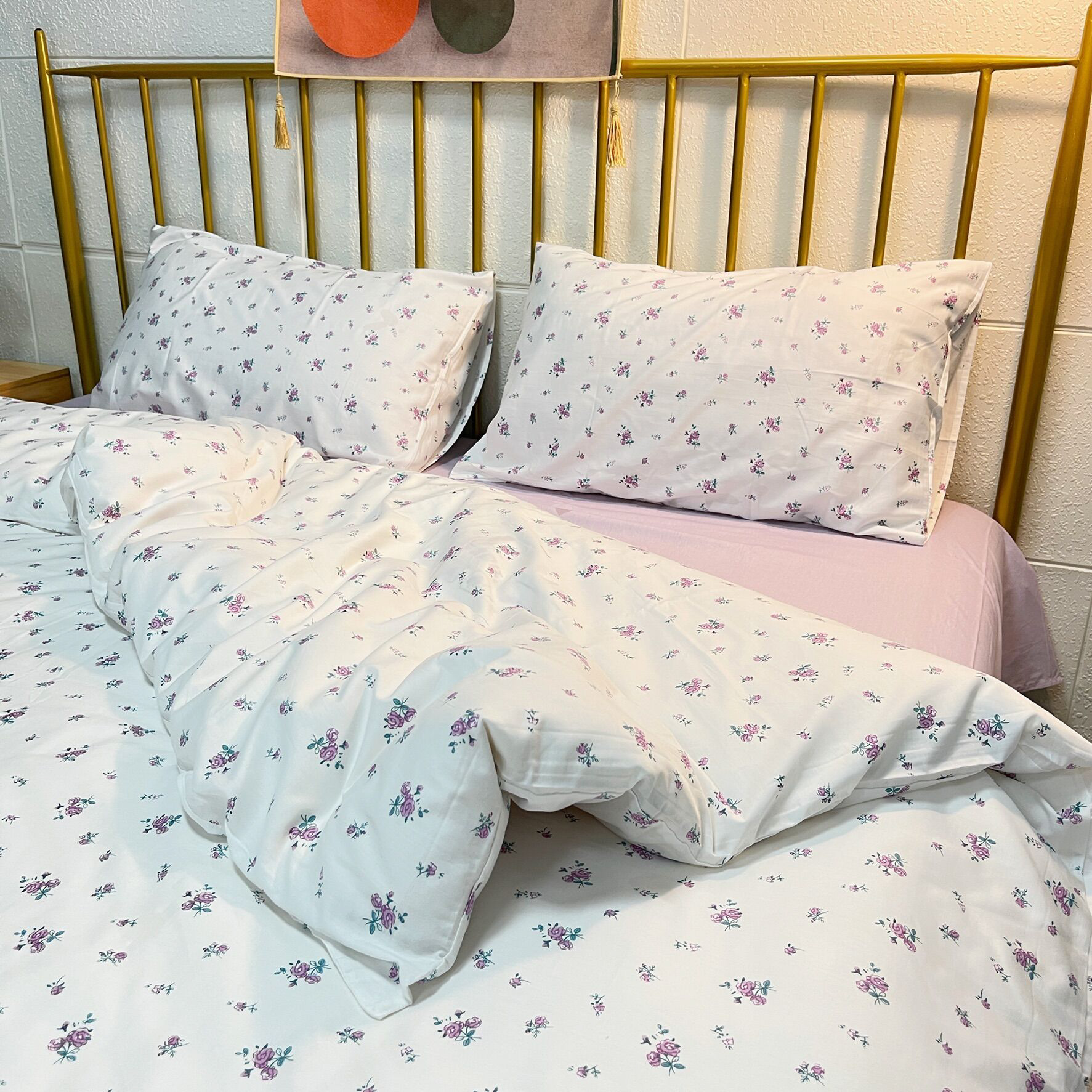 91家纺网 家纺一手货源 找家纺 感遇2022新款纯棉印花四件套 丁香