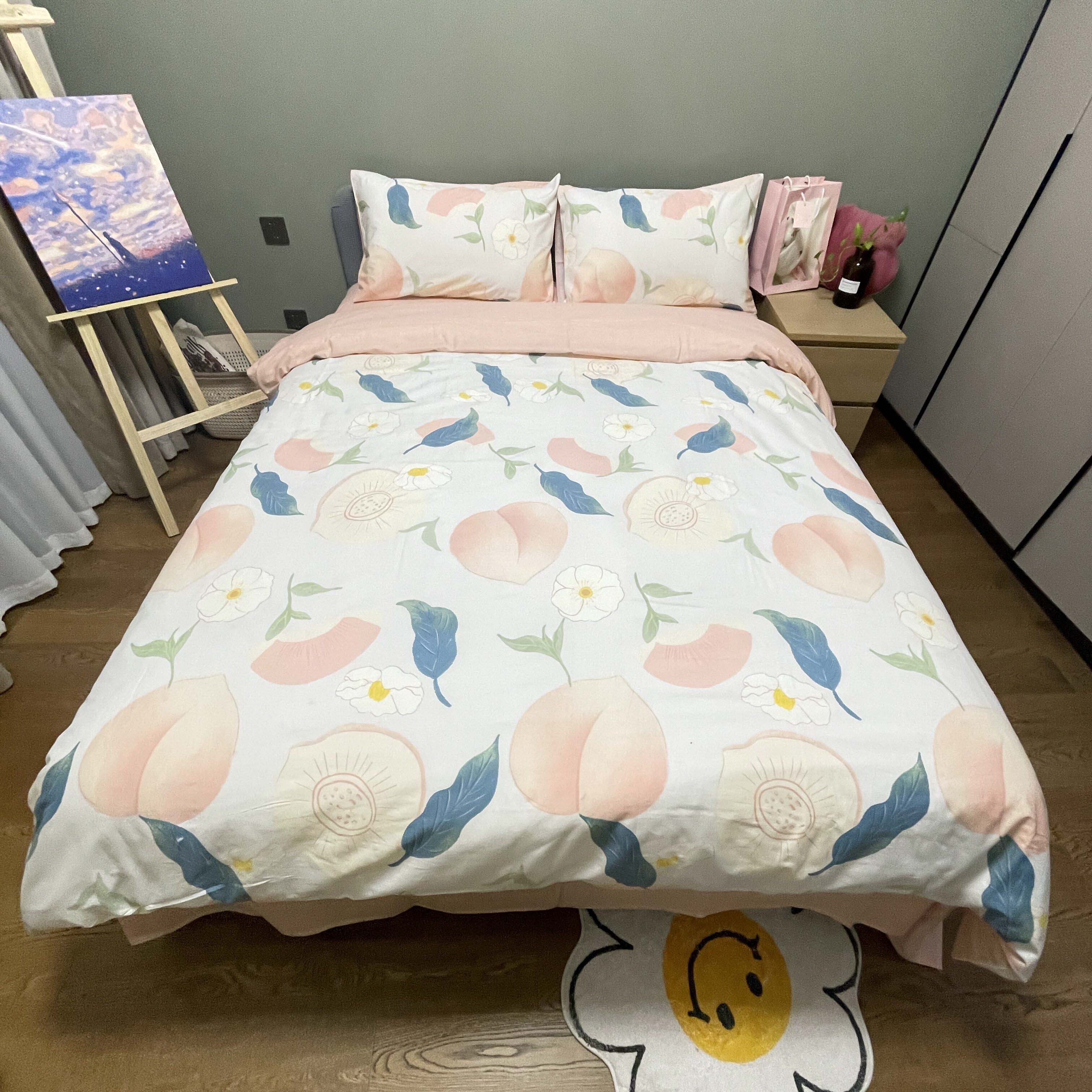 91家纺网 家纺一手货源 找家纺 感遇2022新款纯棉印花四件套 粉嫩桃桃