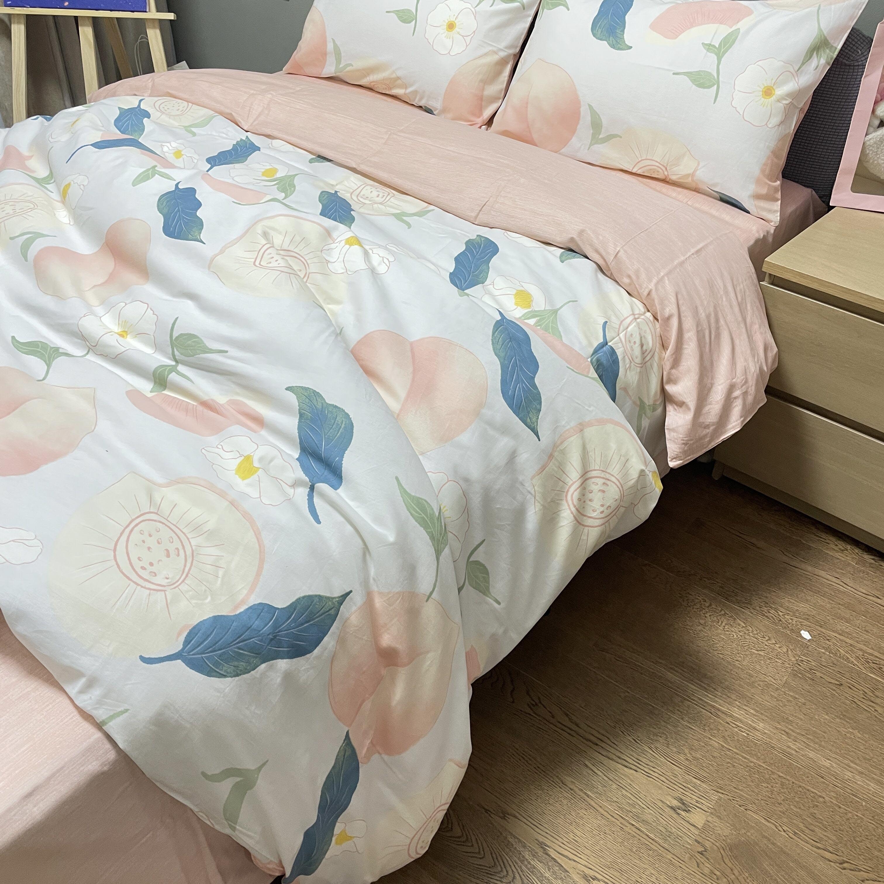 91家纺网 家纺一手货源 找家纺 感遇2022新款纯棉印花四件套 粉嫩桃桃