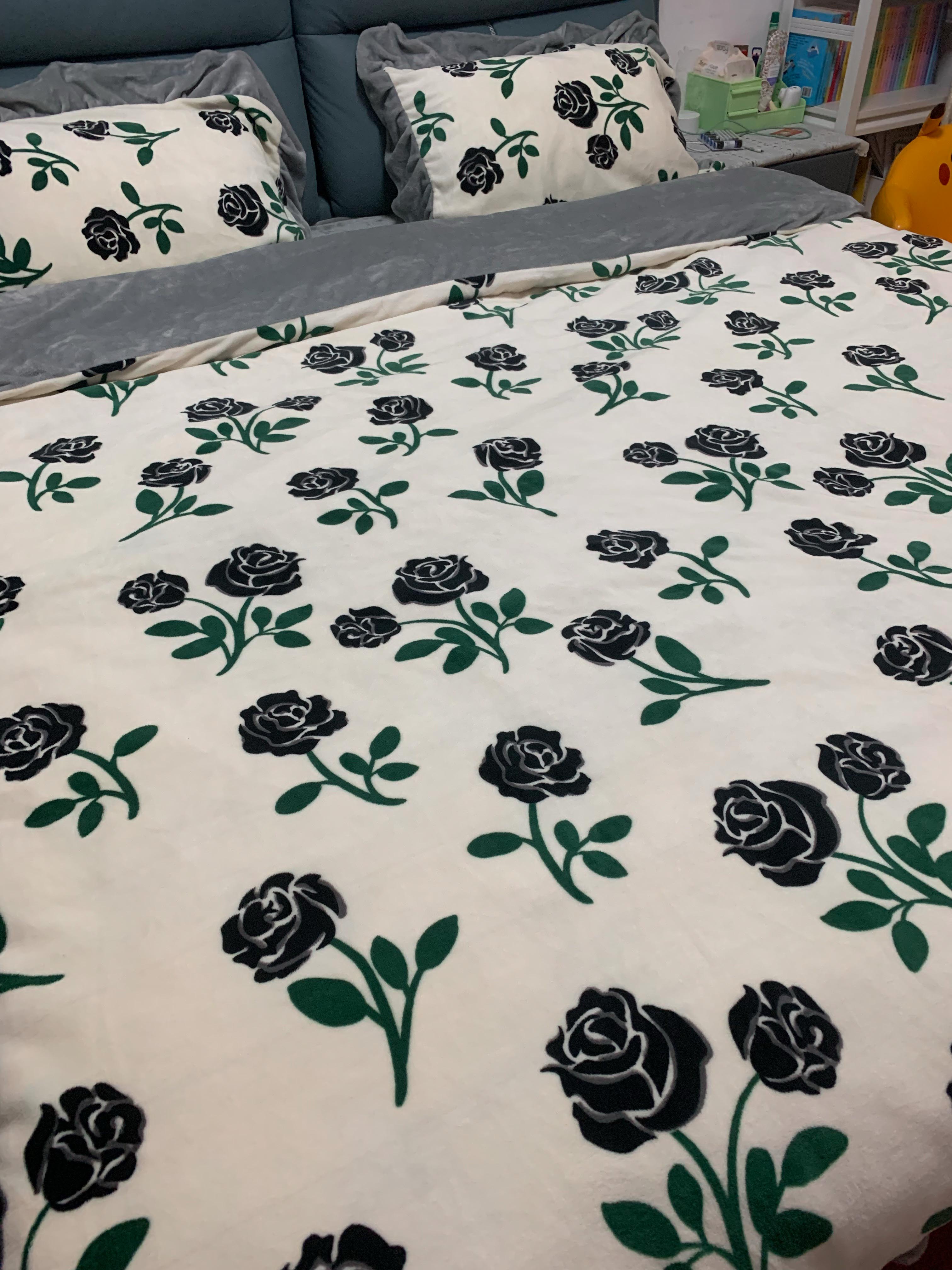 91家纺网 家纺一手货源 找家纺 花伞新款韩版花边高克重牛奶绒小清新四件套 韩版-荒野玫瑰