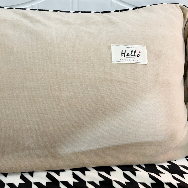 91家纺网 家纺一手货源 找家纺 花漾家居 2023新款秋冬新品千鸟格双拼牛奶绒四件套 奶咖