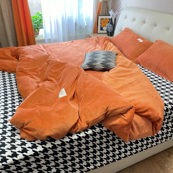 91家纺网 家纺一手货源 找家纺 （总）花漾家居 2023新款秋冬新品千鸟格双拼牛奶绒四件套