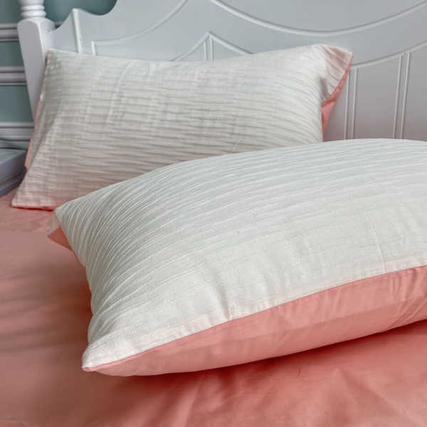 91家纺网 家纺一手货源 找家纺 （总）沐晴 2022新款简约纯棉双拼泡泡纱全棉床单床笠四件套