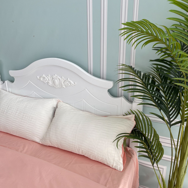 91家纺网 家纺一手货源 找家纺 沐晴2022新款简约纯棉双拼泡泡纱全棉床单床笠款四件套白粉玉