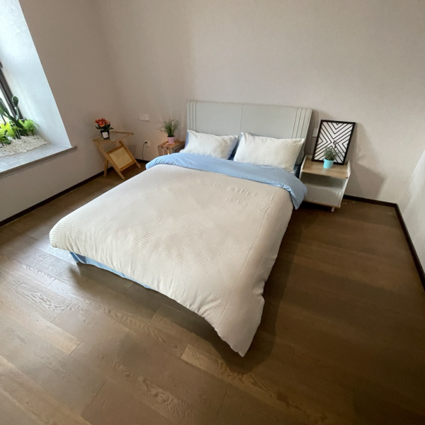 91家纺网 家纺一手货源 找家纺 沐晴2022新款简约纯棉双拼泡泡纱全棉床单床笠款四件套天空蓝