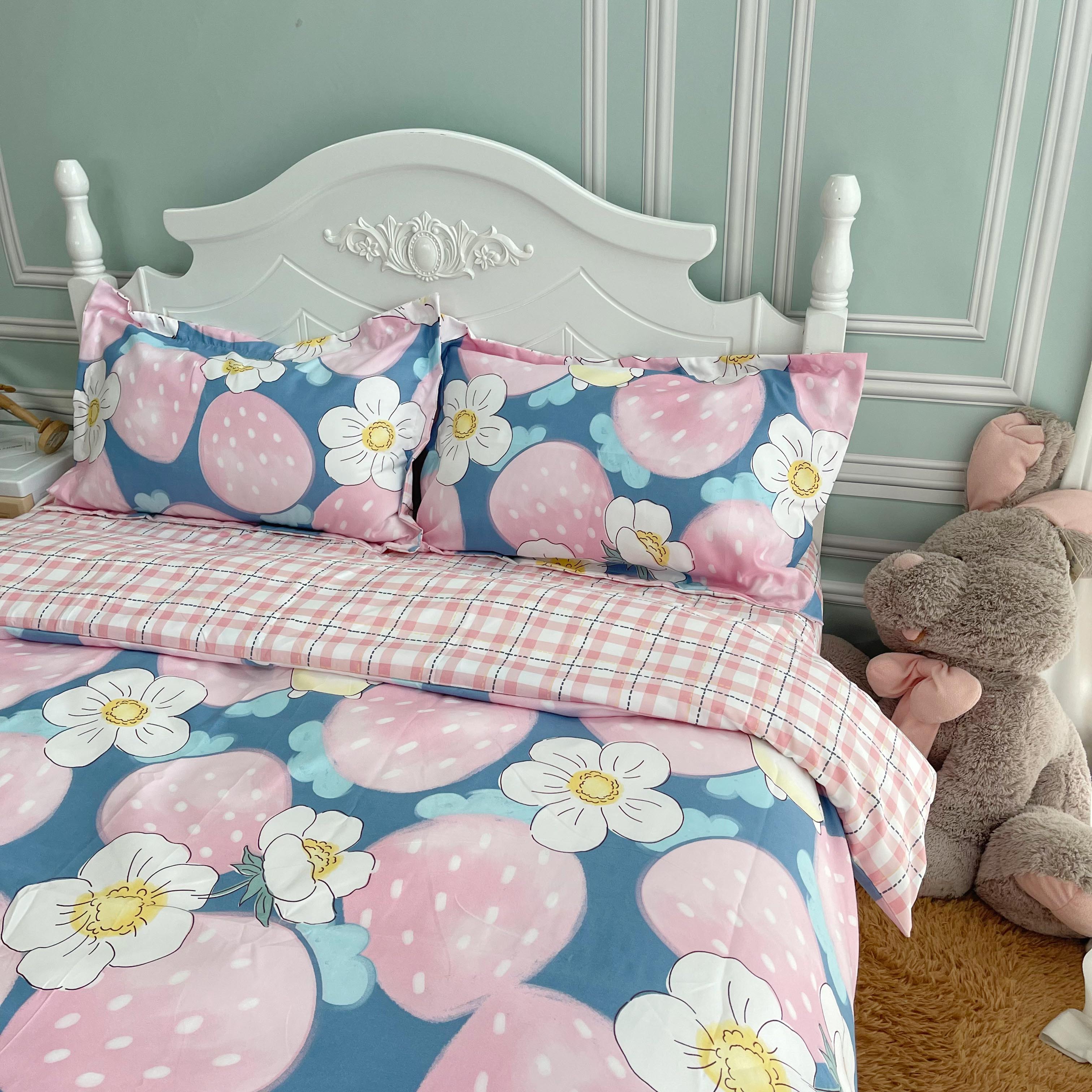 91家纺网 家纺一手货源 找家纺 艾橙2022秋冬新款140g植物羊绒磨毛四件套系列草莓爱恋