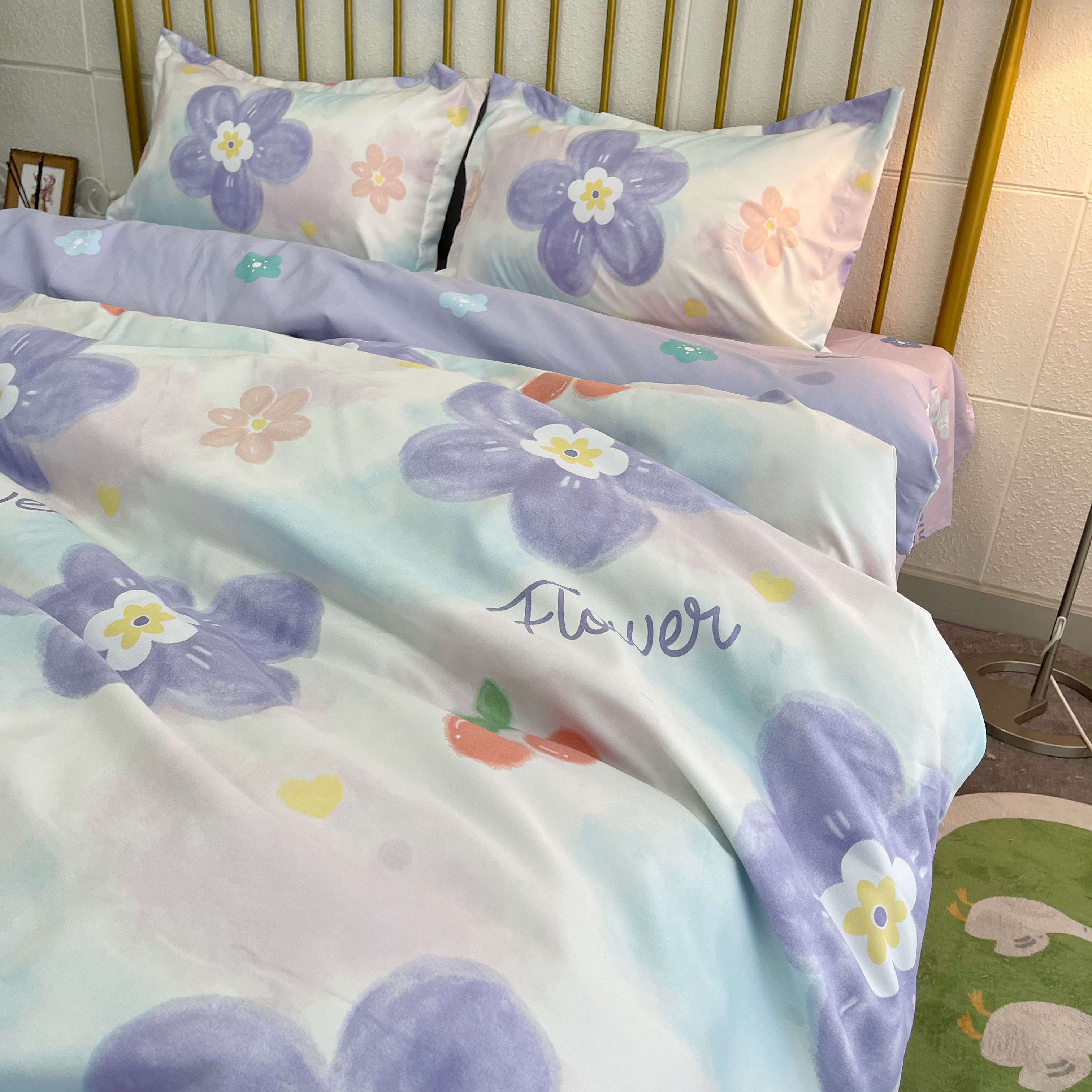 91家纺网 家纺一手货源 找家纺 艾橙2022秋冬新款140g植物羊绒磨毛四件套系列 蜜恋花